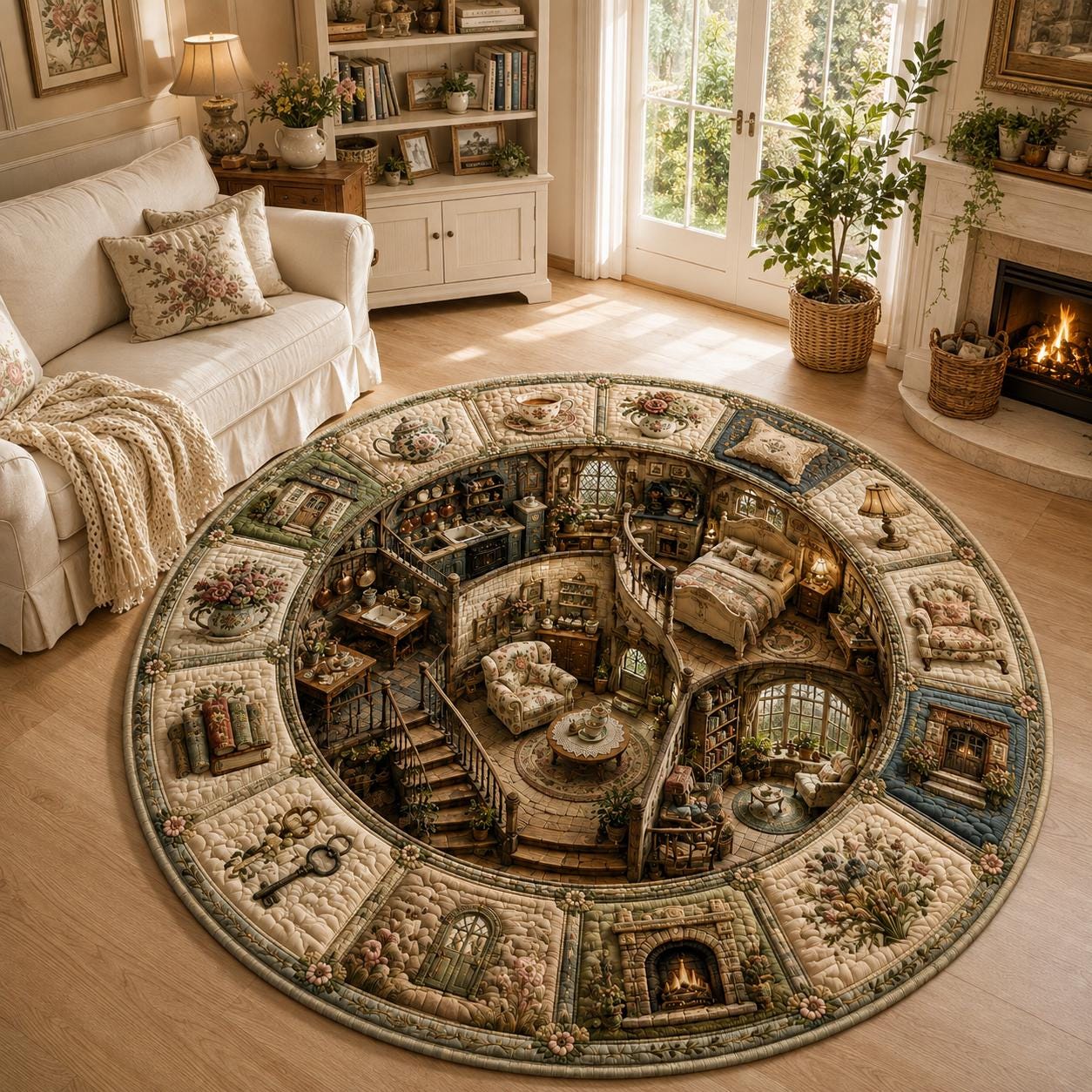 Miniature Dollhouse Round Rug with 3D Illusion for Cozy Home Floor Mat Vintage Victorian Dollhouse and Cottagecore Room Decor - photo 5
