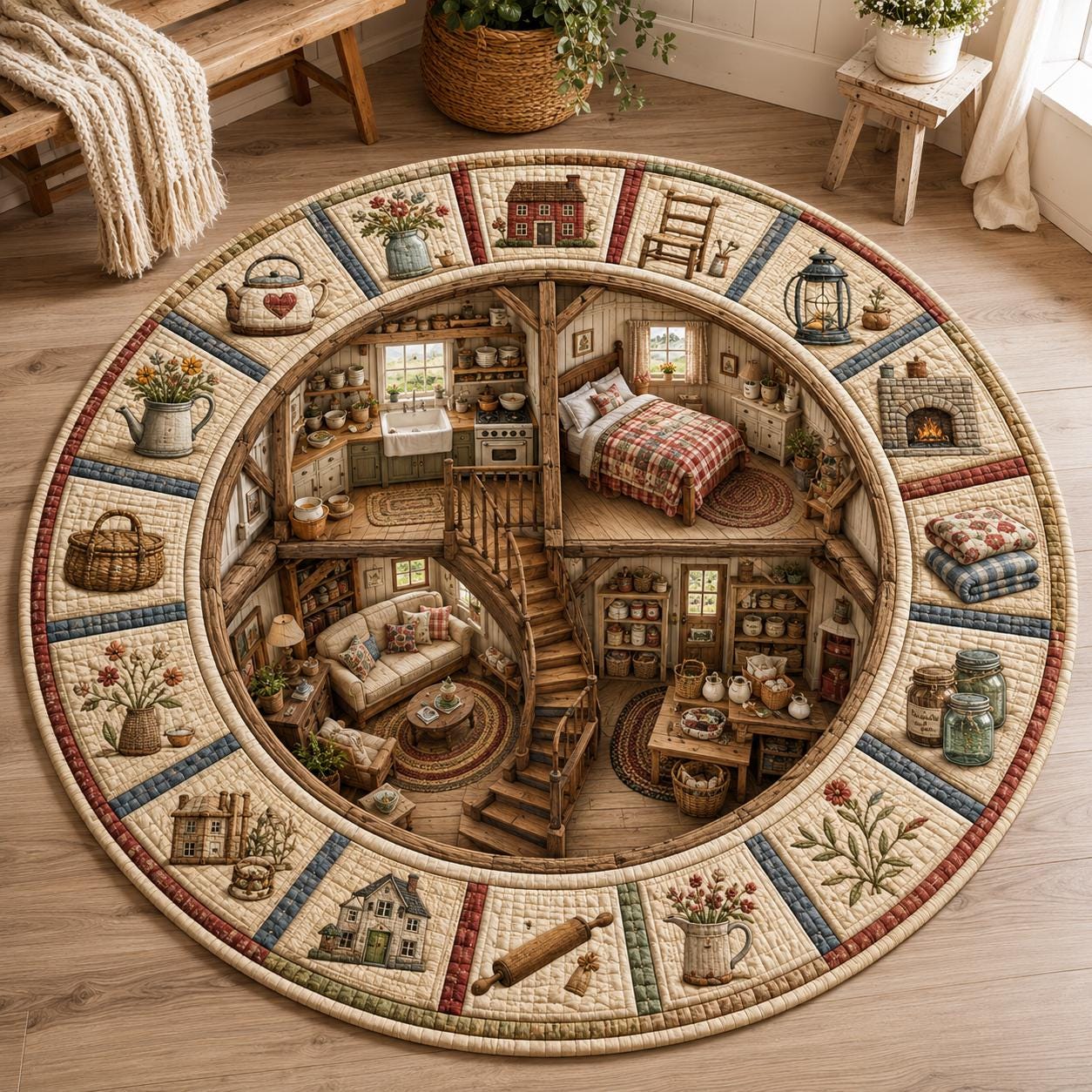 Miniature Dollhouse Round Rug with 3D Illusion for Cozy Home Floor Mat Vintage Victorian Dollhouse and Cottagecore Room Decor - photo 6