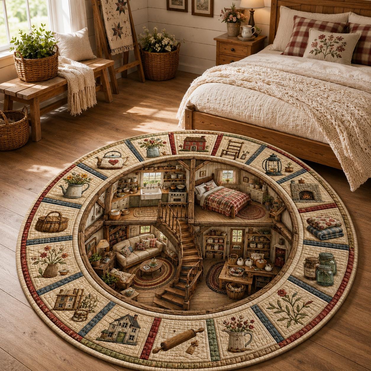 Miniature Dollhouse Round Rug with 3D Illusion for Cozy Home Floor Mat Vintage Victorian Dollhouse and Cottagecore Room Decor - photo 7