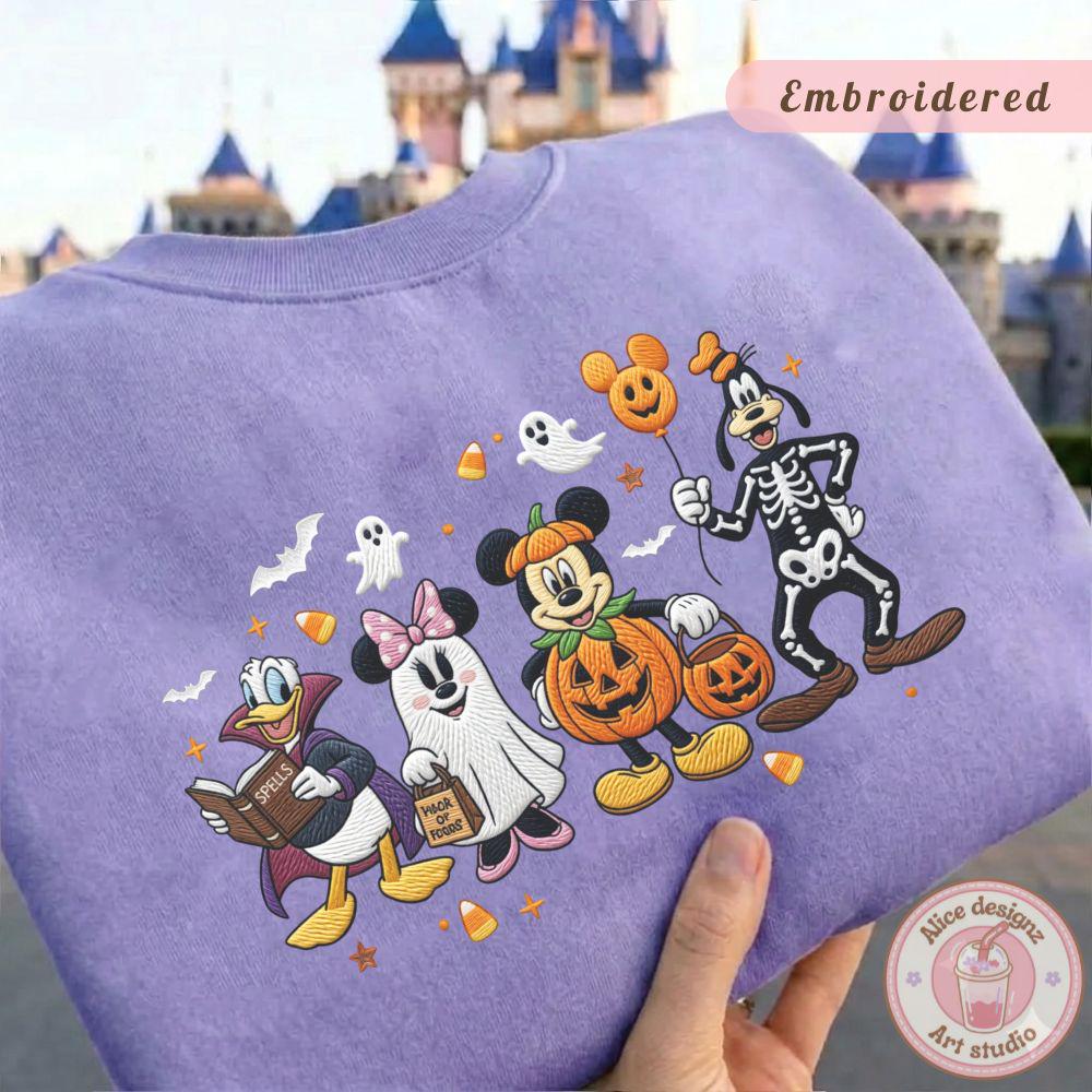Embroidered Mickey and Friends Disney Halloween T-Shirt or Sweatshirt with Custom Name Mickey Pumpkin for WDW Disneyland - photo 2