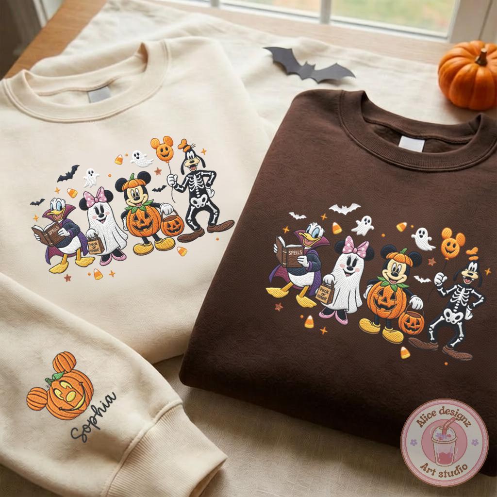 Embroidered Mickey and Friends Disney Halloween T-Shirt or Sweatshirt with Custom Name Mickey Pumpkin for WDW Disneyland - photo 5