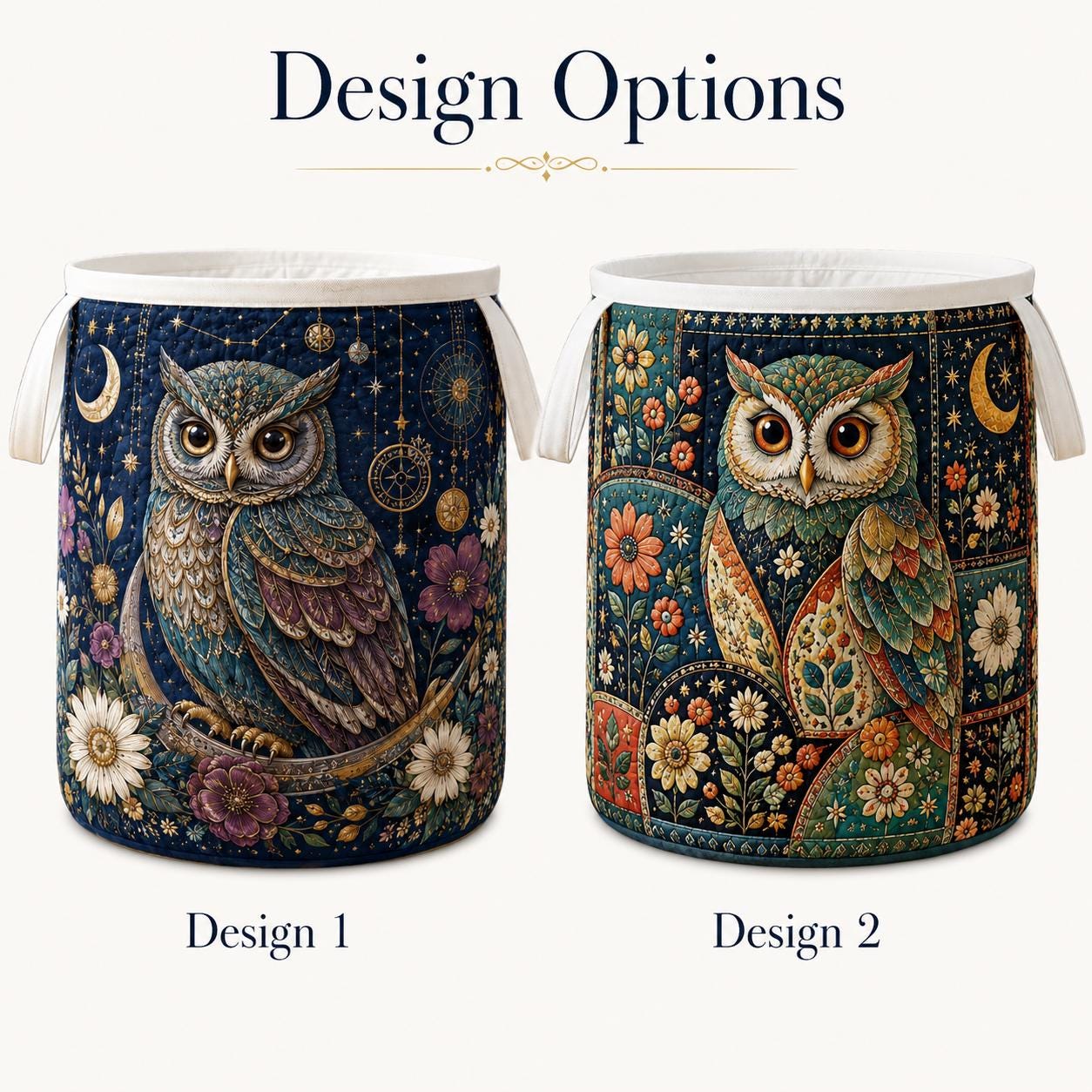 Owl Laundry Basket with Quilt Style for Floral Storage Hamper Folk Art Owl Clothes Bin Boho Bedroom Decor and Owl Lover Gift - photo 3