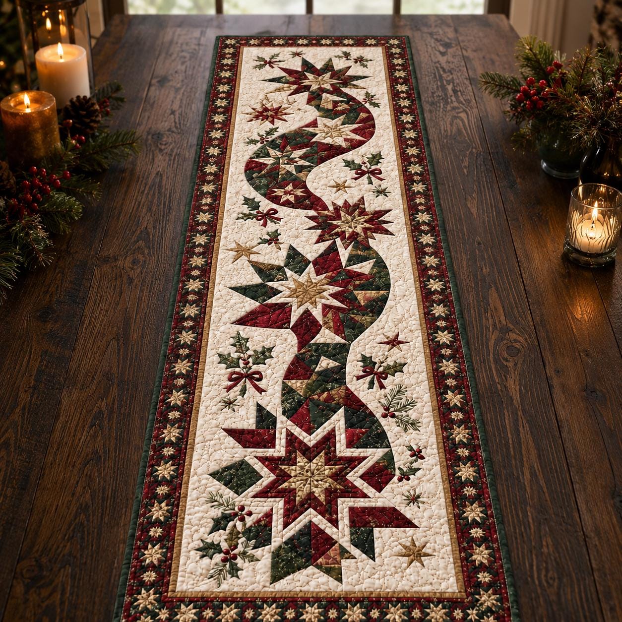 Christmas Star Table Runner with Quilt Style for Patchwork Holiday Runner Farmhouse Table Decor and Winter Dining Centerpiece - photo 2