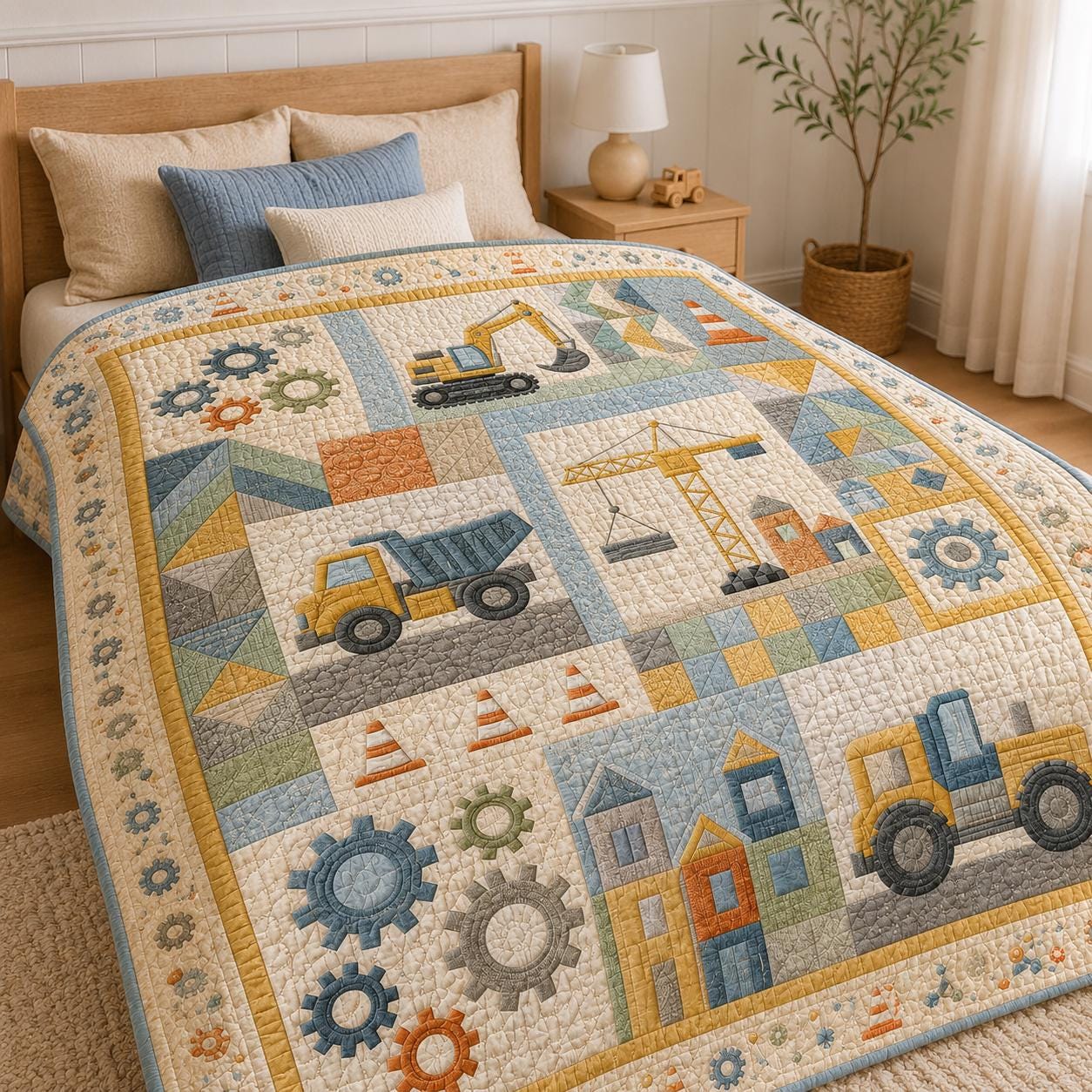 Construction Truck Blanket with Quilted Style for Boys Excavator Dump Truck Kids Bedding Nursery Decor and Toddler Birthday Gift - photo 2