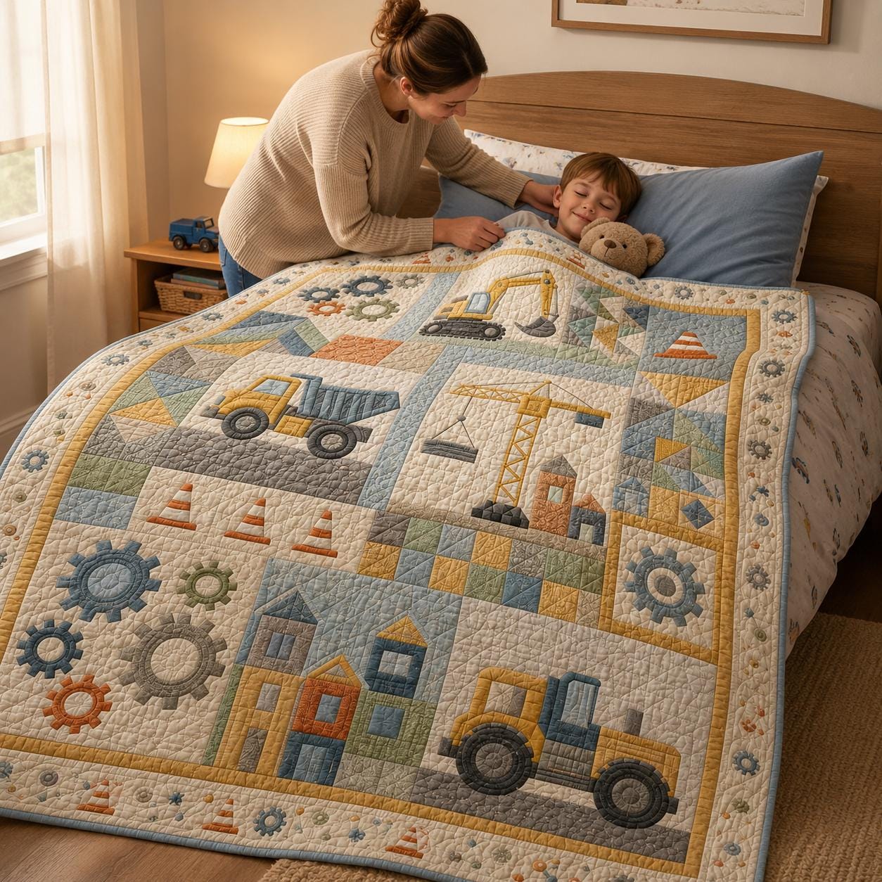 Construction Truck Blanket with Quilted Style for Boys Excavator Dump Truck Kids Bedding Nursery Decor and Toddler Birthday Gift - photo 5