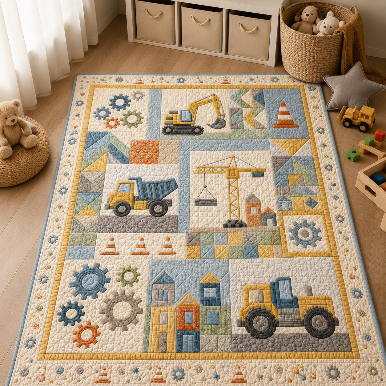 Construction Truck Blanket with Quilted Style for Boys Excavator Dump Truck Kids Bedding Nursery Decor and Toddler Birthday Gift - photo 7
