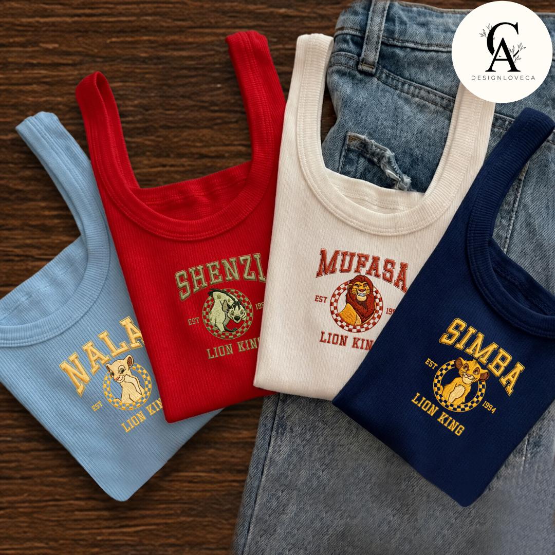 Embroidered Lion King Disney Animal Kingdom Lace Trim Tank Top with Mufasa Simba Timon Pumbaa Zazu – Safari Trip Baby Tee Crop Tank