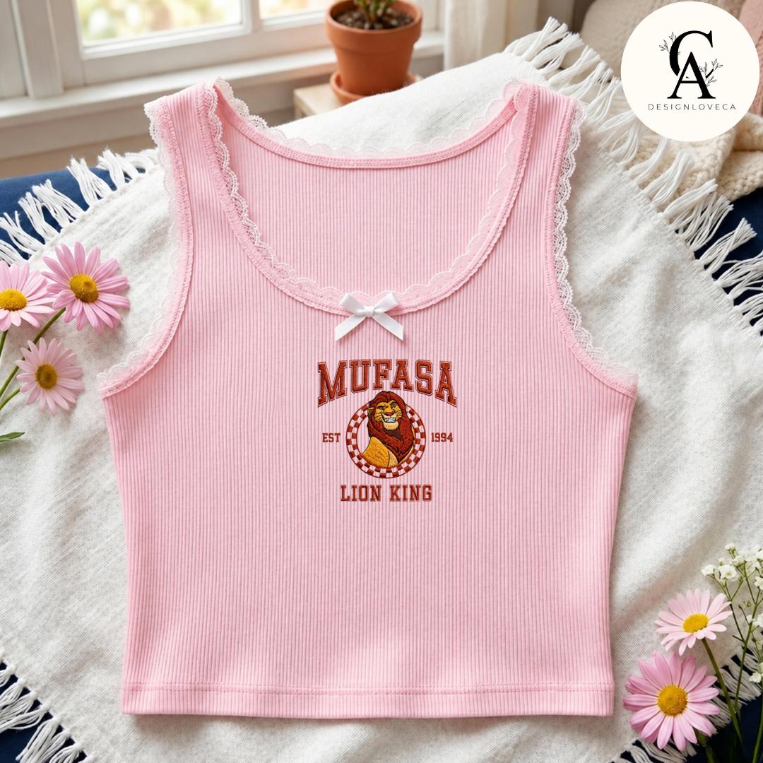 Embroidered Lion King Disney Animal Kingdom Lace Trim Tank Top with Mufasa Simba Timon Pumbaa Zazu – Safari Trip Baby Tee Crop Tank - photo 6