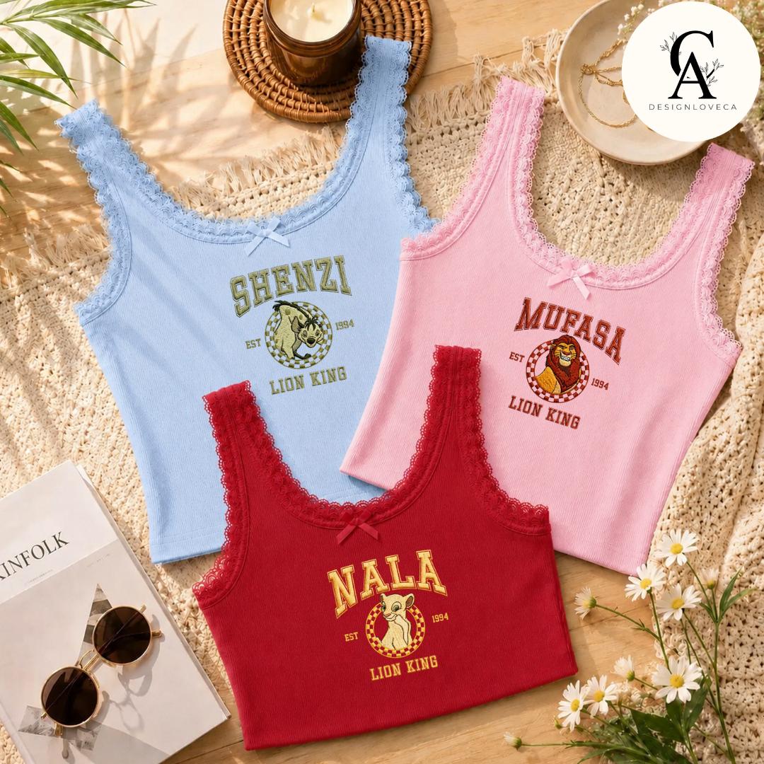 Embroidered Lion King Disney Animal Kingdom Lace Trim Tank Top with Mufasa Simba Timon Pumbaa Zazu – Safari Trip Baby Tee Crop Tank - photo 7