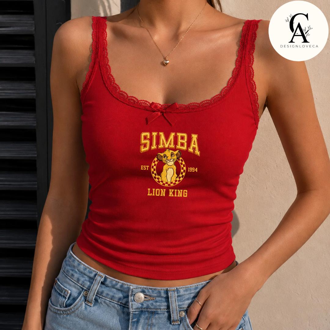 Embroidered Lion King Disney Animal Kingdom Lace Trim Tank Top with Mufasa Simba Timon Pumbaa Zazu – Safari Trip Baby Tee Crop Tank - photo 8