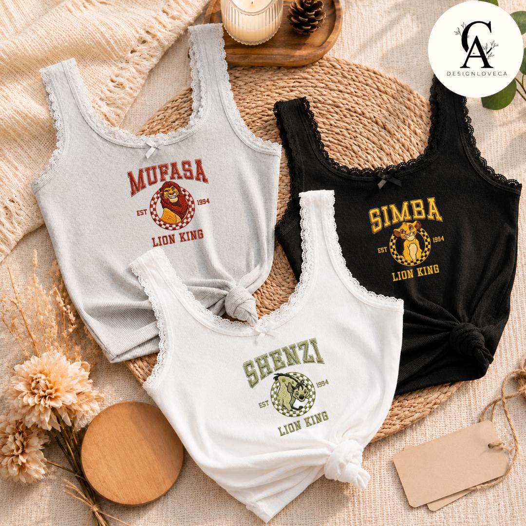 Embroidered Lion King Disney Animal Kingdom Lace Trim Tank Top with Mufasa Simba Timon Pumbaa Zazu – Safari Trip Baby Tee Crop Tank - photo 9