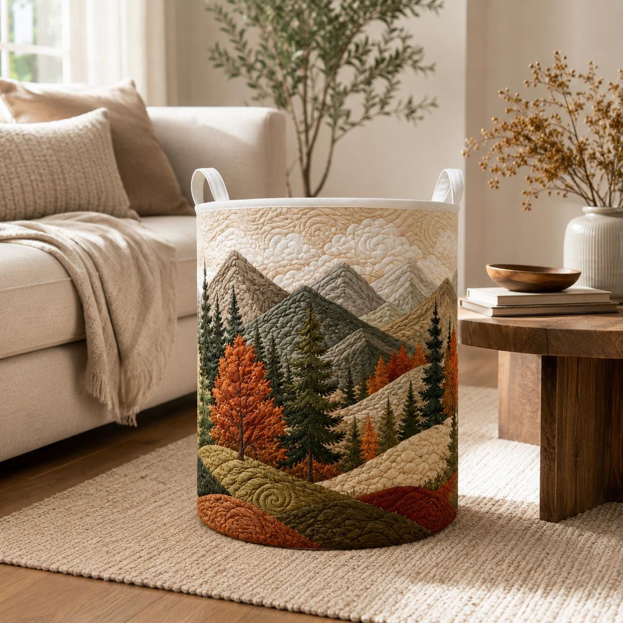 Mountain View Laundry Basket with Quilted Style for Pine Tree Forest Storage Bin and Nature Lover Gift - photo 5