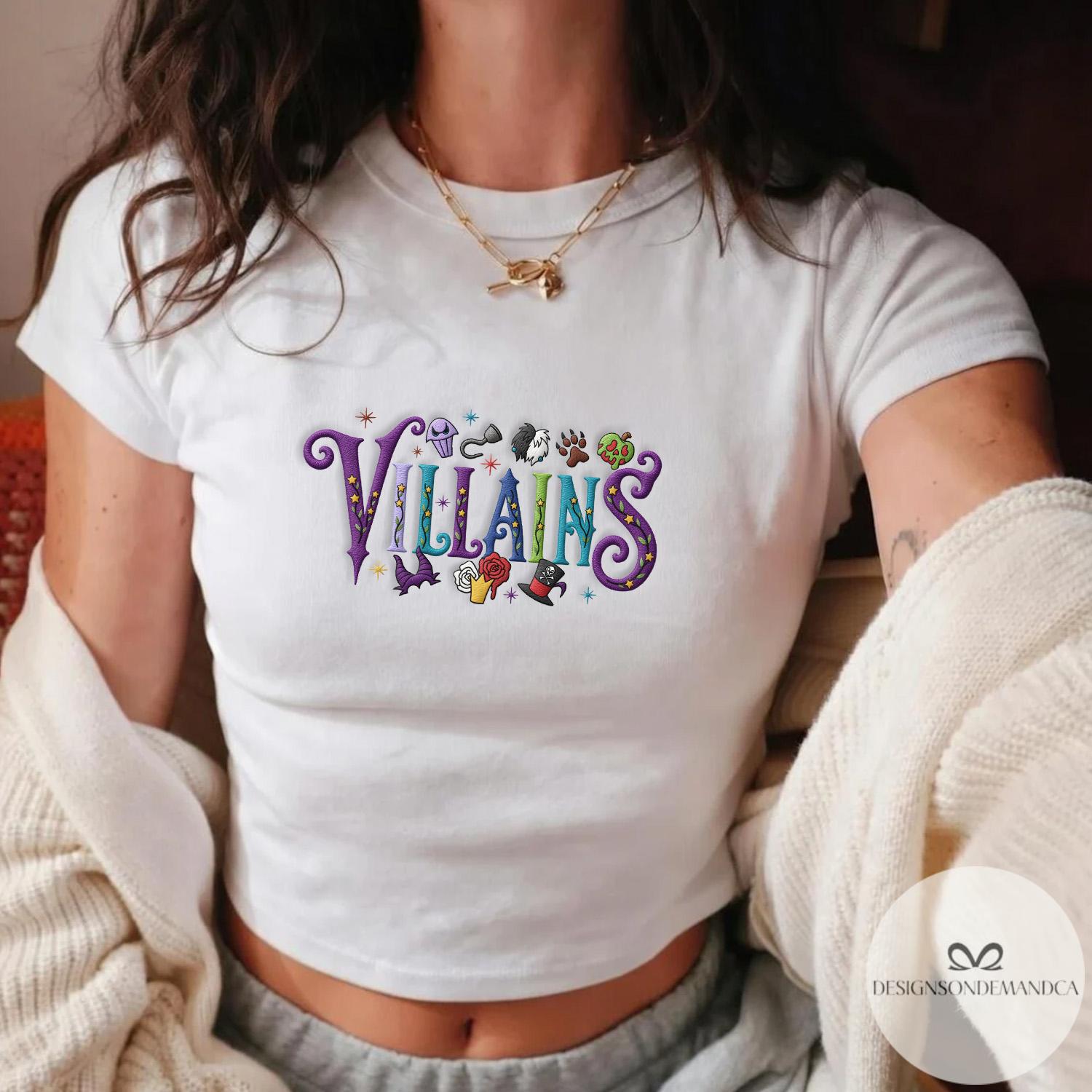 Embroidered Disney Villains Halloween Shirt Lace Trim Tank and Baby Tee with Bad Witches Cruella Maleficent Evil Queen Coquette Bow - photo 15