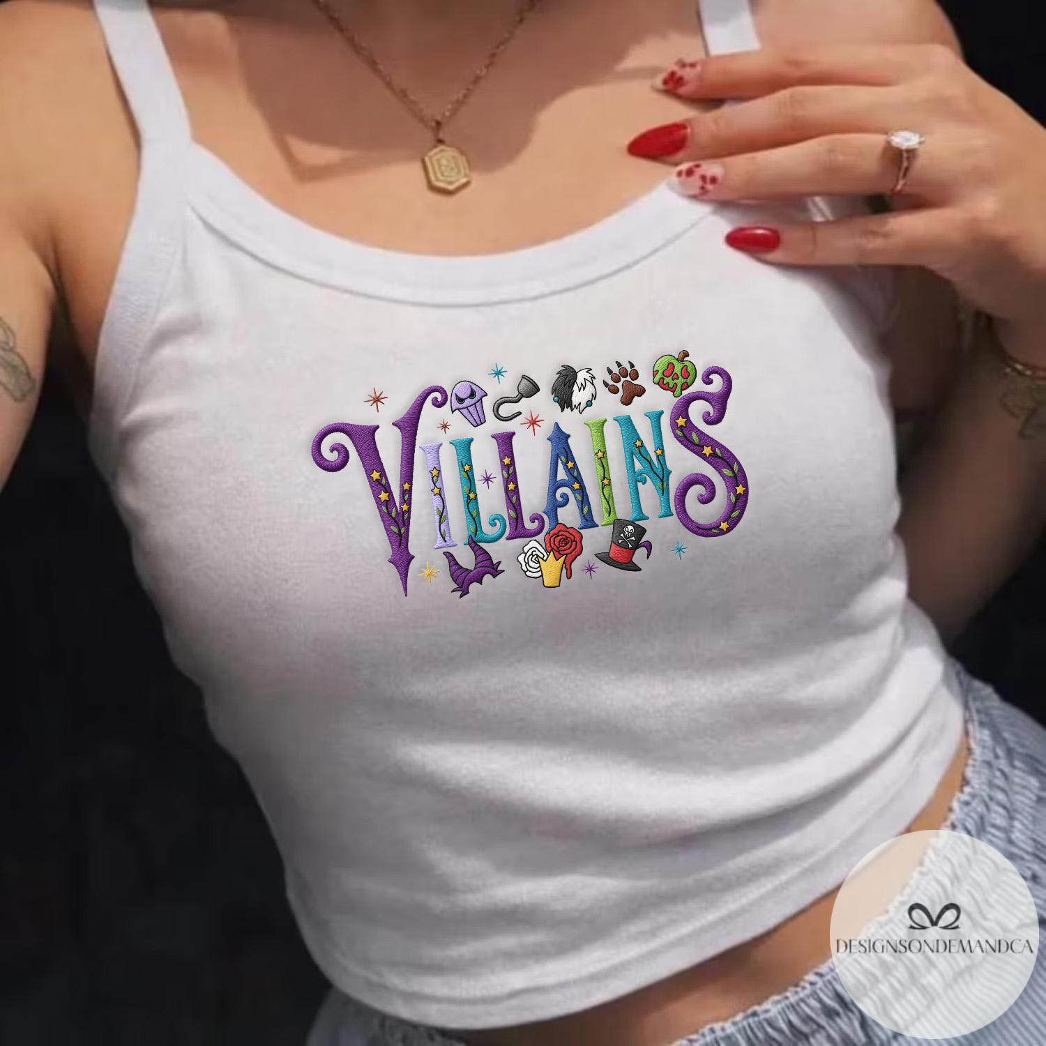 Embroidered Disney Villains Halloween Shirt Lace Trim Tank and Baby Tee with Bad Witches Cruella Maleficent Evil Queen Coquette Bow - photo 16