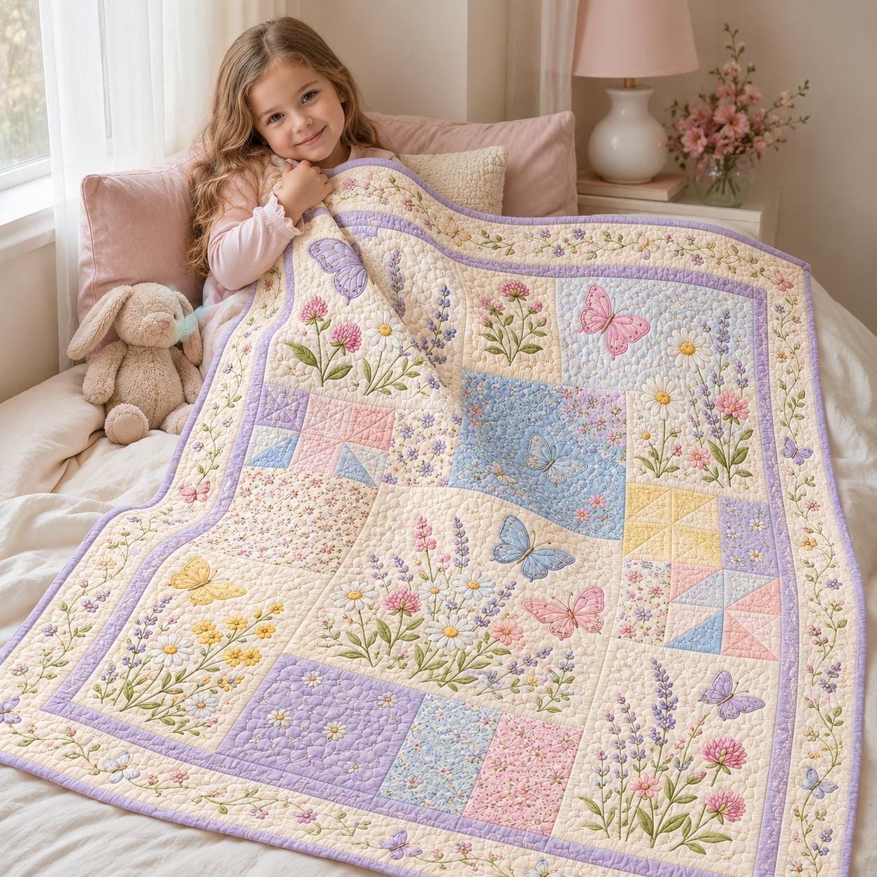 Butterfly Blanket with Quilted Style for Girls Floral Throw Blanket Pastel Room Decor Cottagecore Nursery Gift and Spring Bedroom Decor - photo 2