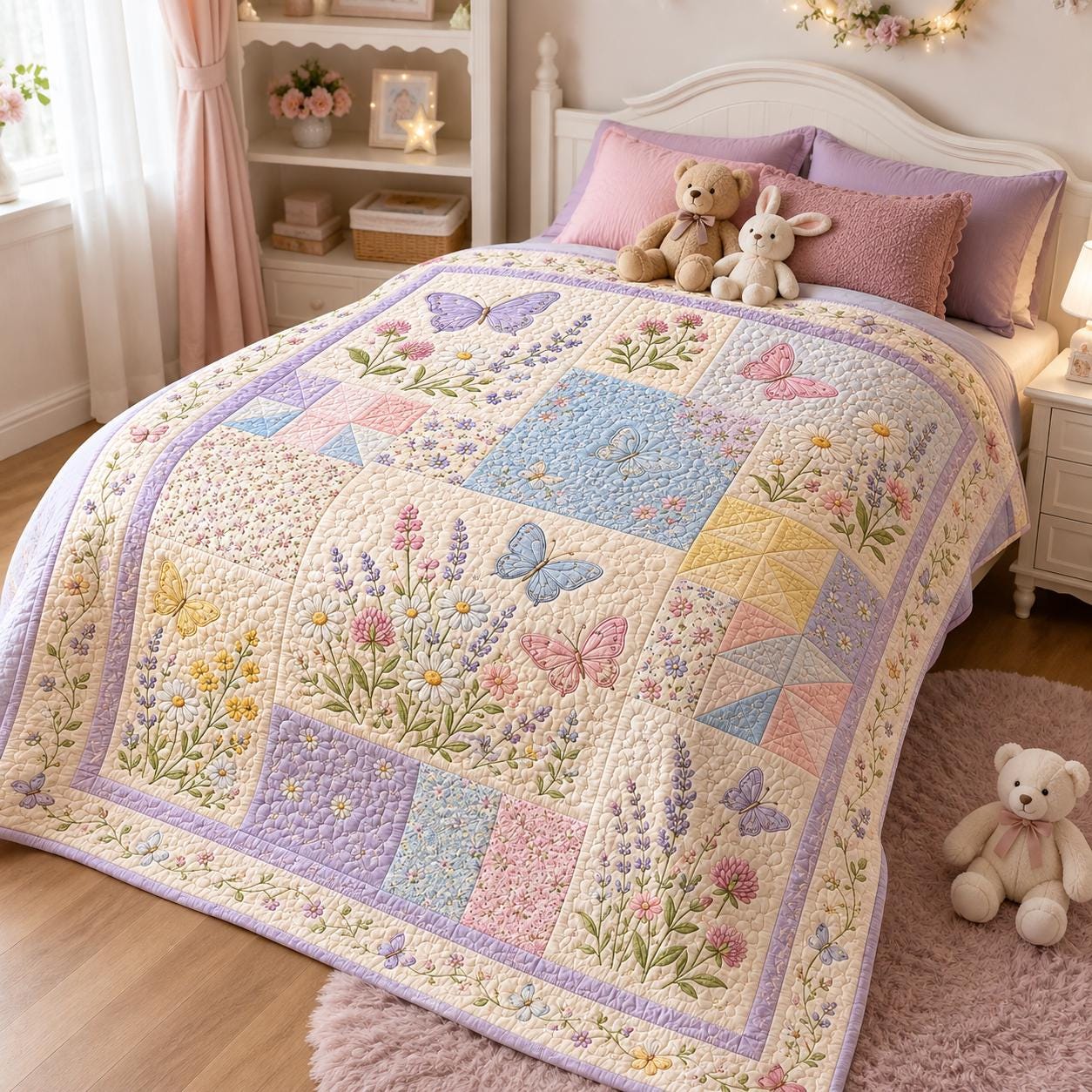Butterfly Blanket with Quilted Style for Girls Floral Throw Blanket Pastel Room Decor Cottagecore Nursery Gift and Spring Bedroom Decor - photo 6