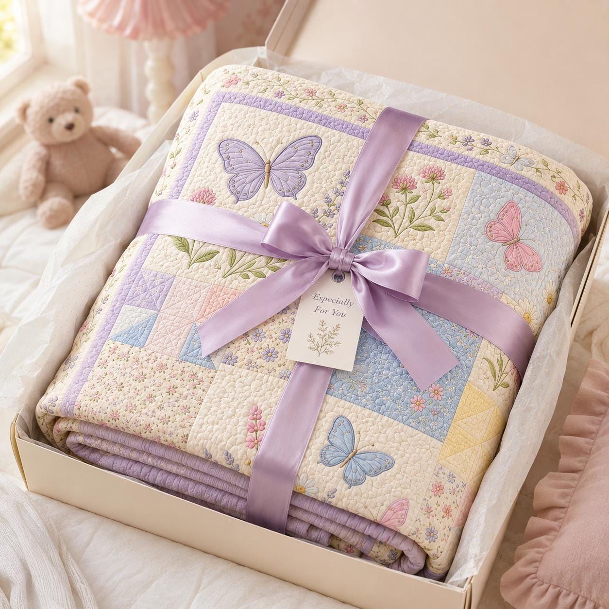 Butterfly Blanket with Quilted Style for Girls Floral Throw Blanket Pastel Room Decor Cottagecore Nursery Gift and Spring Bedroom Decor - photo 7