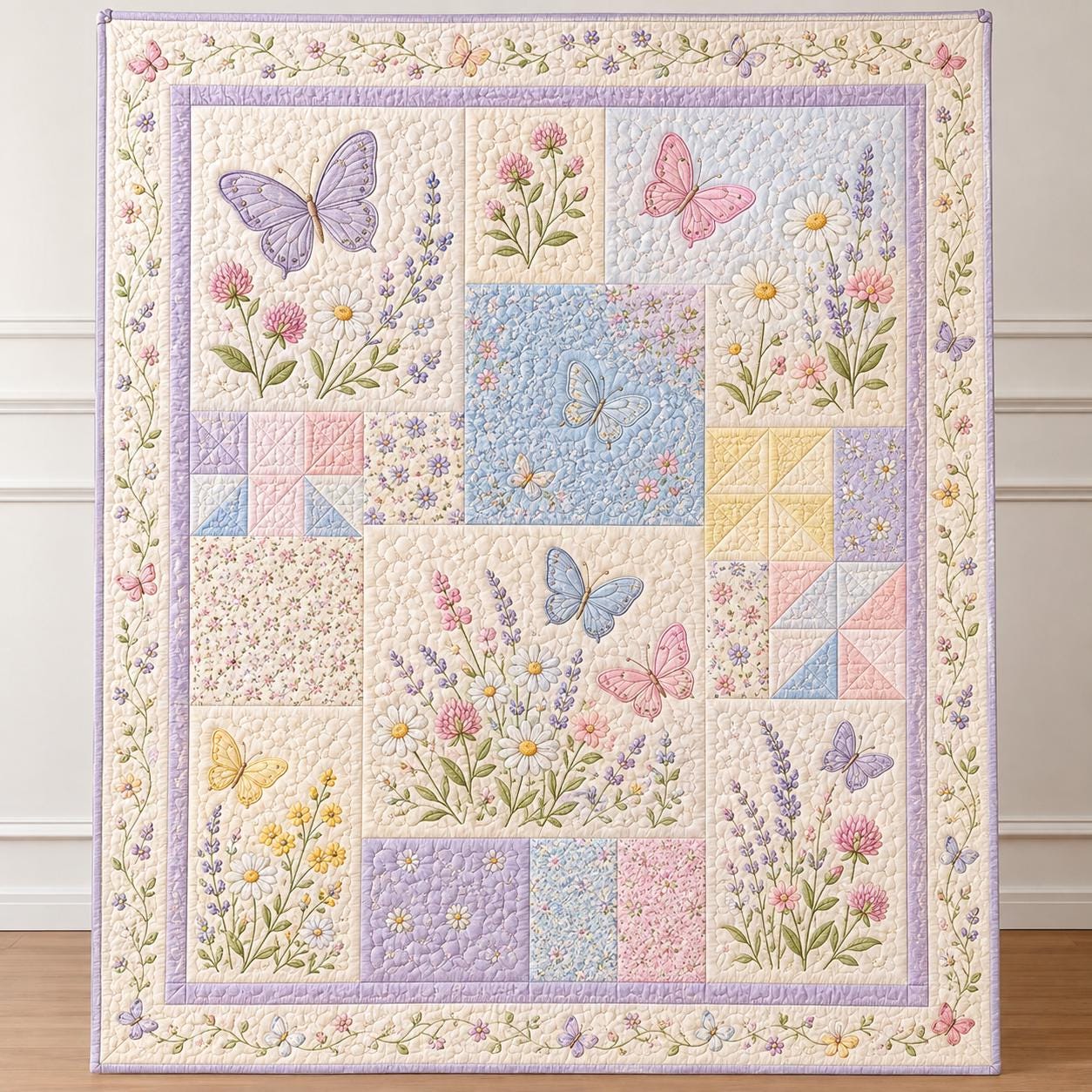 Butterfly Blanket with Quilted Style for Girls Floral Throw Blanket Pastel Room Decor Cottagecore Nursery Gift and Spring Bedroom Decor - photo 8