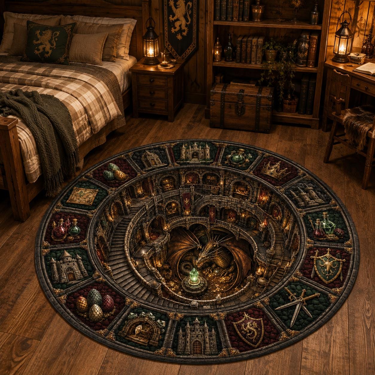 Dragon Lair Fantasy Round Rug with 3D Illusion for Castle Dungeon Floor Mat Medieval Magic and Gothic Gamer Room Decor - photo 4