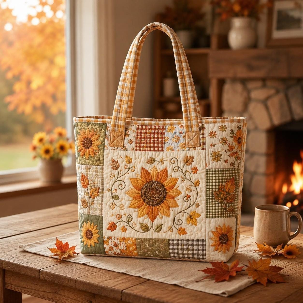 Fall Harvest Tote Bag with Quilted Style for Pumpkin Mushroom Sunflower Turkey Autumn Market Bag and Thanksgiving Farmhouse Gift - photo 2