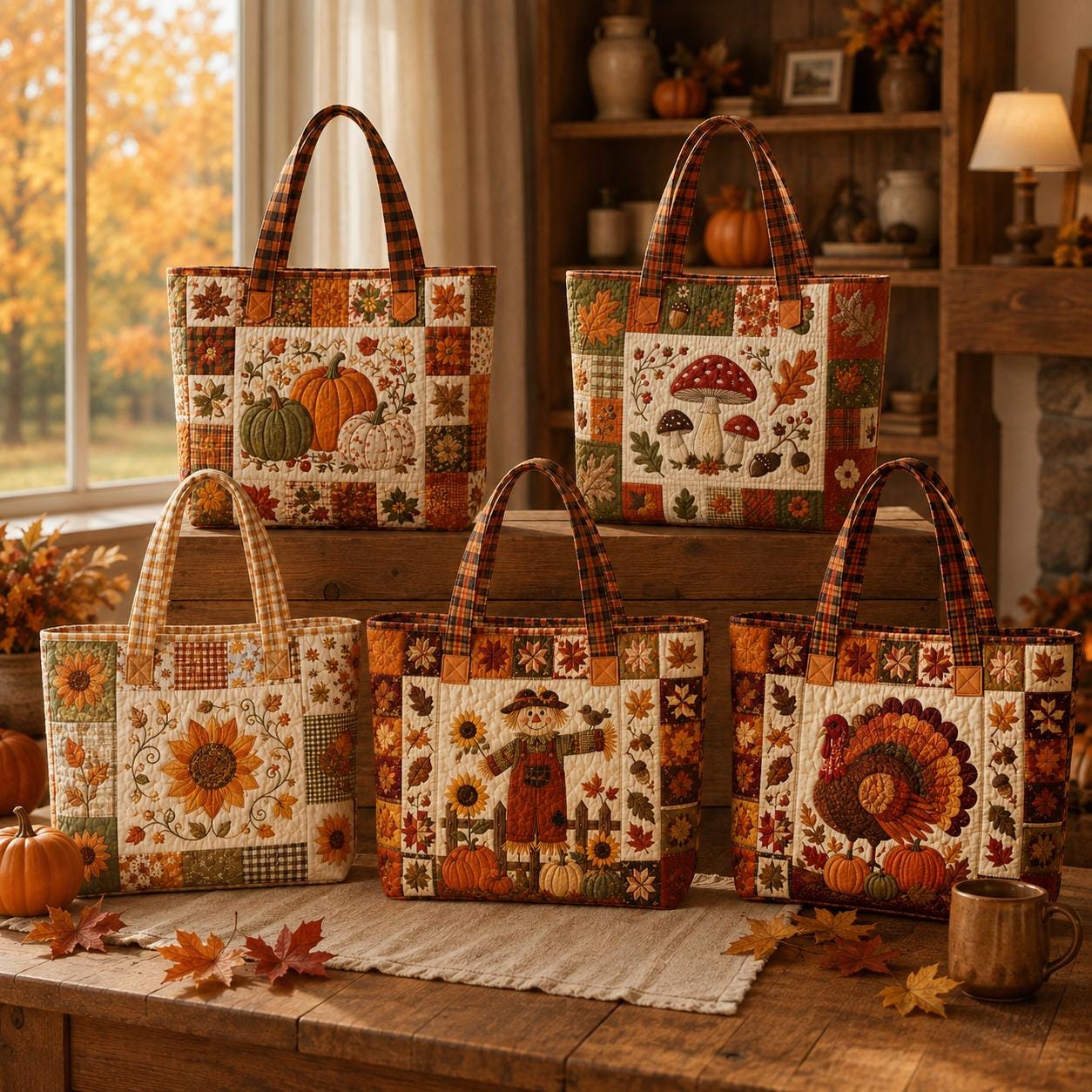 Fall Harvest Tote Bag with Quilted Style for Pumpkin Mushroom Sunflower Turkey Autumn Market Bag and Thanksgiving Farmhouse Gift - photo 6