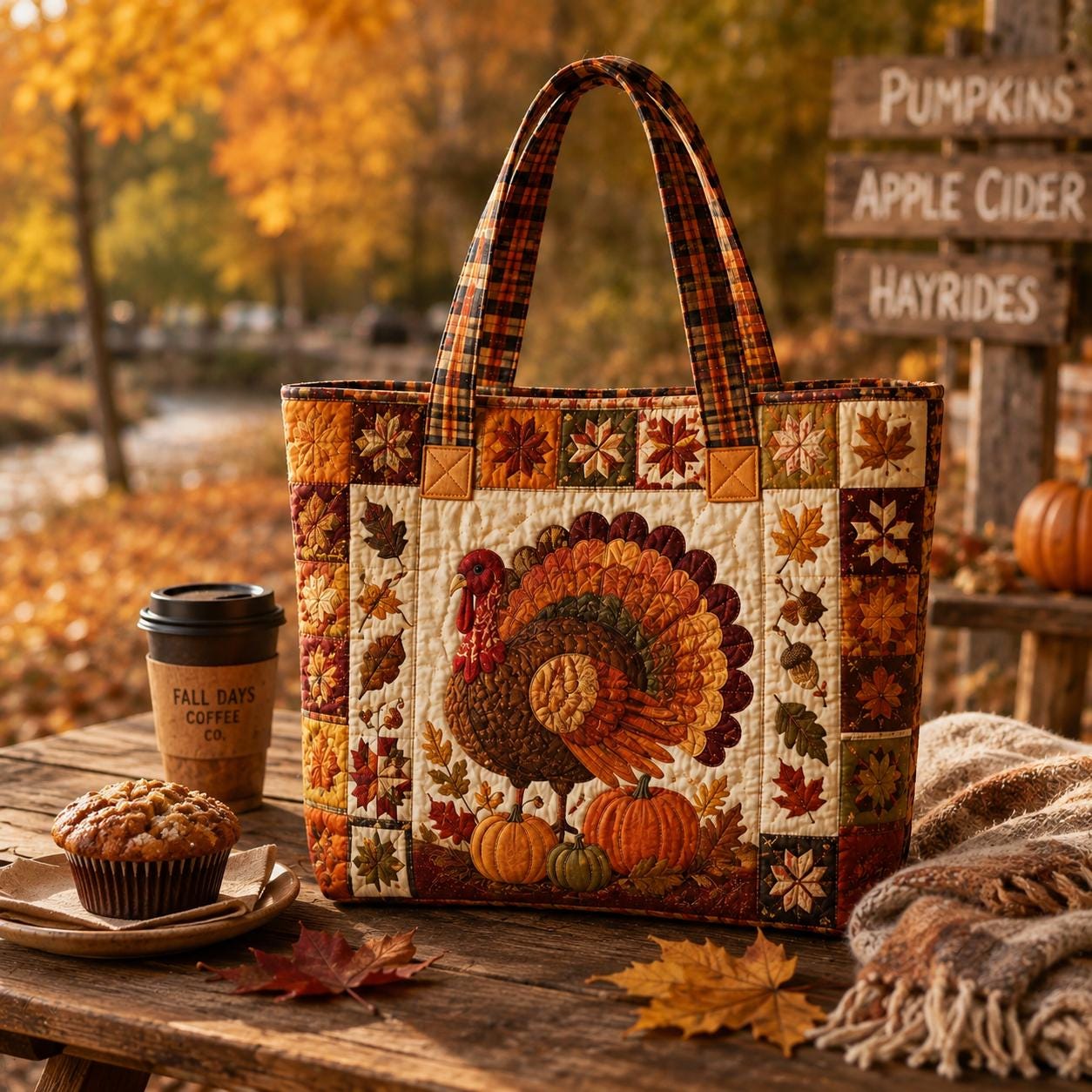Fall Harvest Tote Bag with Quilted Style for Pumpkin Mushroom Sunflower Turkey Autumn Market Bag and Thanksgiving Farmhouse Gift - photo 8