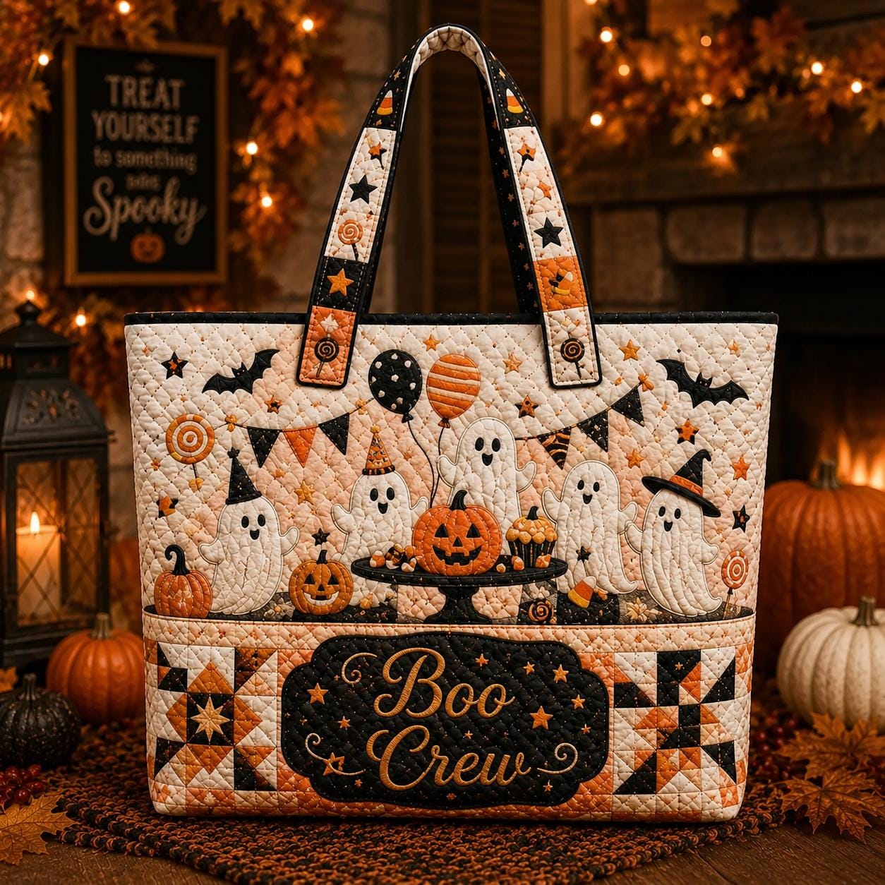 Personalized Halloween Tote Bag with Quilted Style for Custom Name Spooky Witch Ghost Black Cat Market Bag and Fall Trick Treat Gift - photo 8