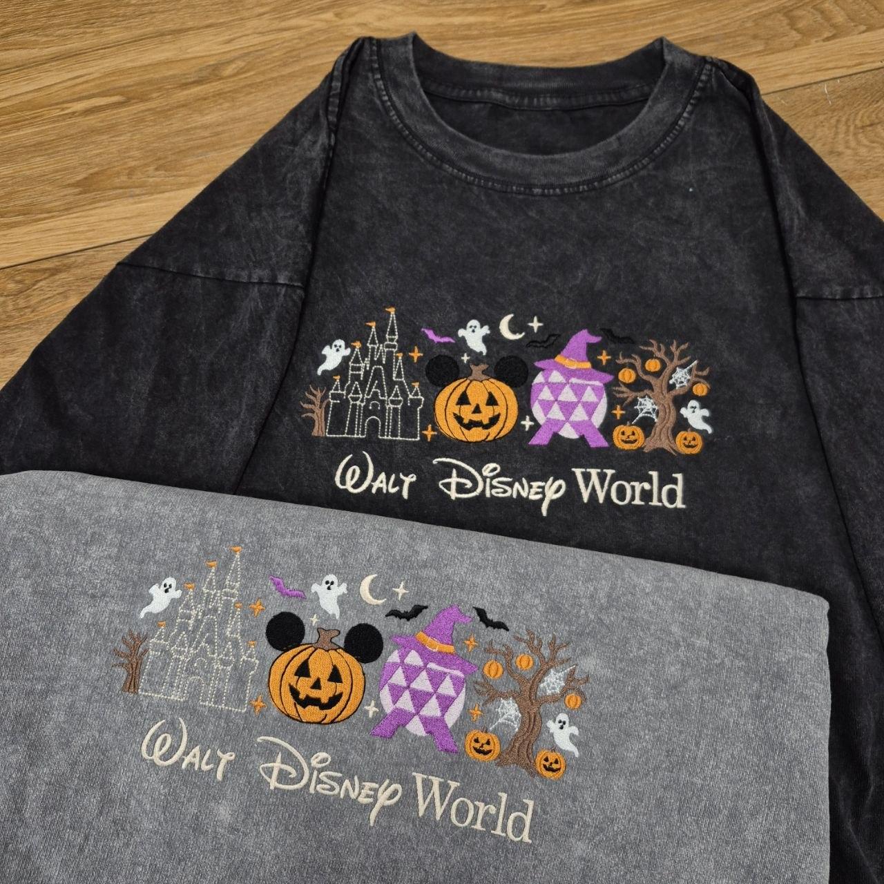 Embroidered Walt Disney World Halloween Mineral Wash Shirt with Castle Pumpkin and Mickey Ghost – Spooky Season Fall Vacation Tee Gift - photo 8