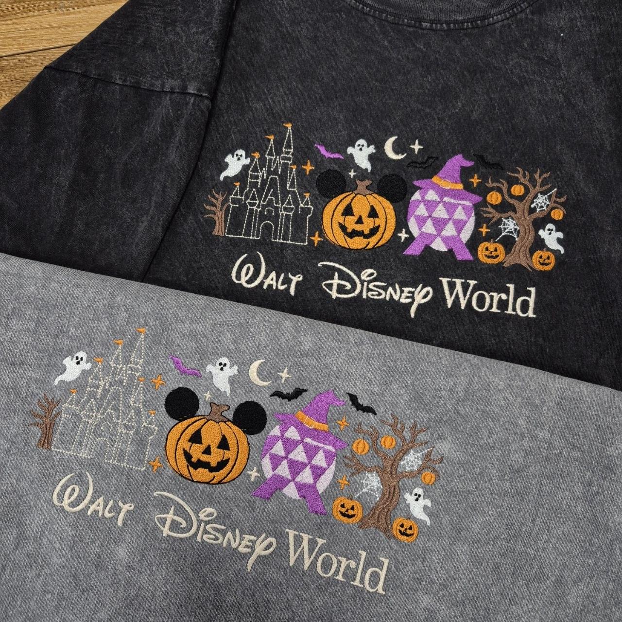 Embroidered Walt Disney World Halloween Mineral Wash Shirt with Castle Pumpkin and Mickey Ghost – Spooky Season Fall Vacation Tee Gift - photo 9