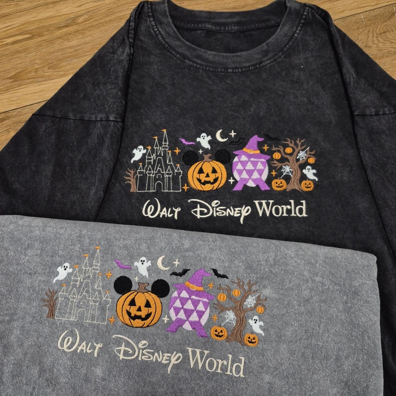 Embroidered Walt Disney World Halloween Mineral Wash Shirt with Castle Pumpkin and Mickey Ghost – Spooky Season Fall Vacation Tee Gift - photo 10