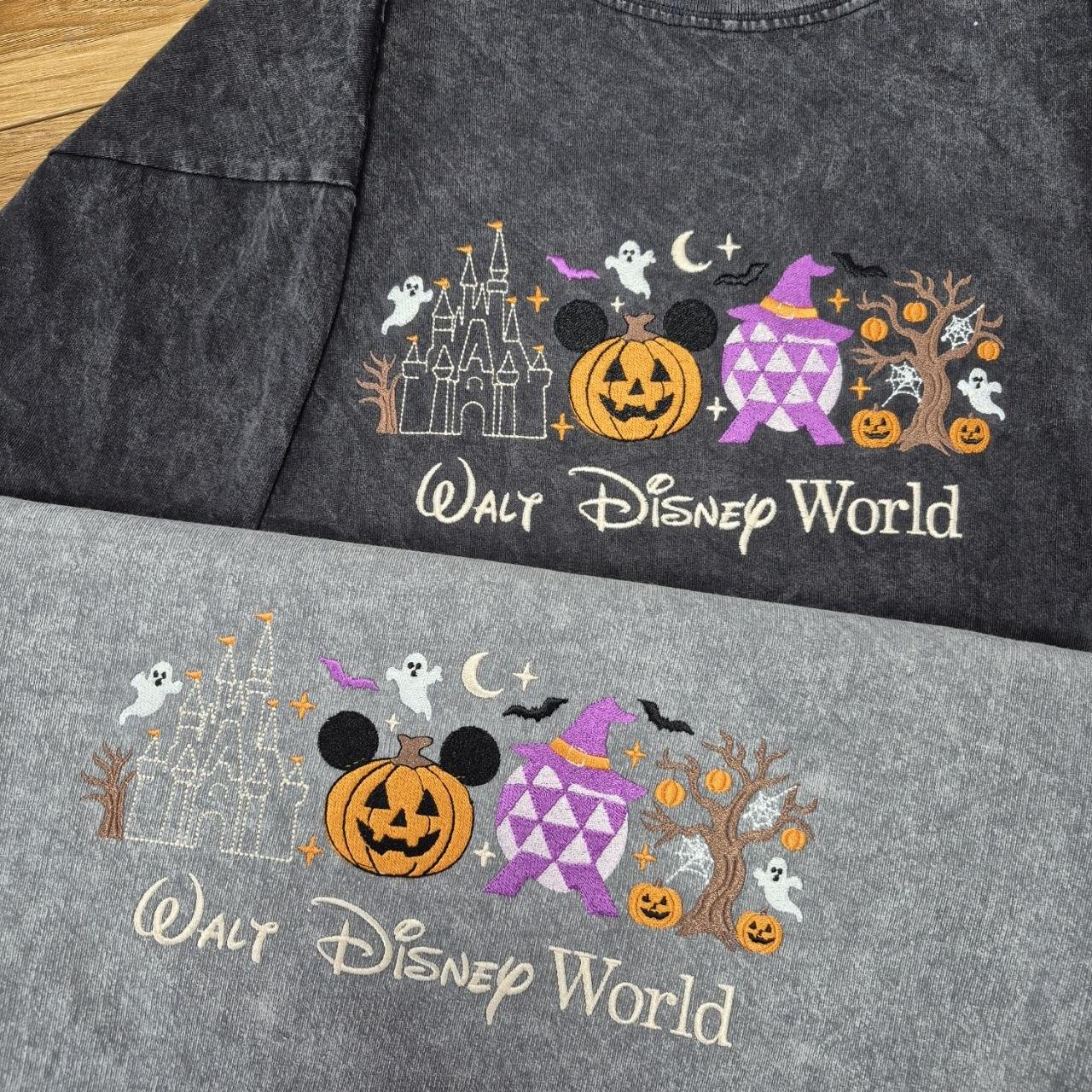 Embroidered Walt Disney World Halloween Mineral Wash Shirt with Castle Pumpkin and Mickey Ghost – Spooky Season Fall Vacation Tee Gift - photo 12