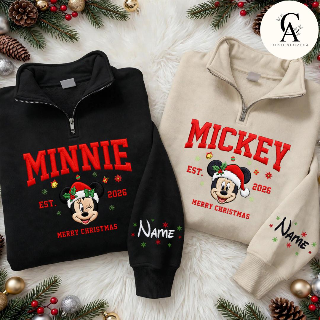 Personalized Embroidered Disney Christmas Quarter Zip Sweatshirt or Lace Trim Tank with Minnie for Mickey's Very Merry Party 2026