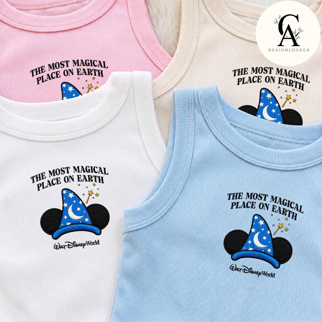 Embroidered Disney Fantasia Sorcerer Mickey Wizard Baby Tee Crop Tank – Fantasmic Some Imagination Huh Lace Trim Tank Top - photo 2