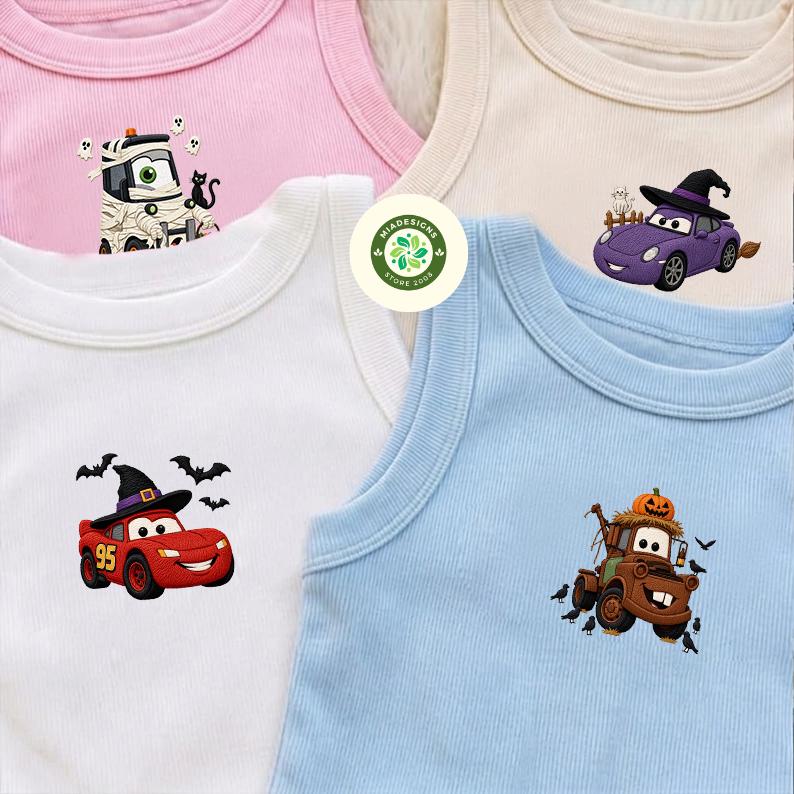 Embroidered Disney Cars Halloween Baby Tee Crop Tank with Lightning McQueen – Spooky Racing Lace Trim Tank Top and Tee - photo 5