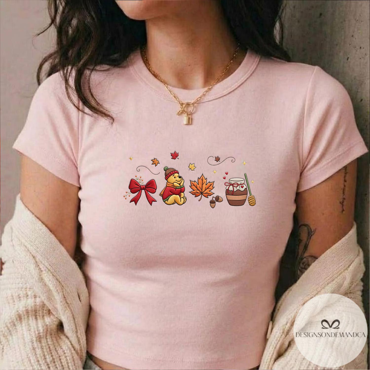 Embroidered Winnie the Pooh Bear Fall Vibes Shirt – Coquette Lace Trim Tank Top and Baby Tee with Pumpkin for WDW Disneyland - photo 2