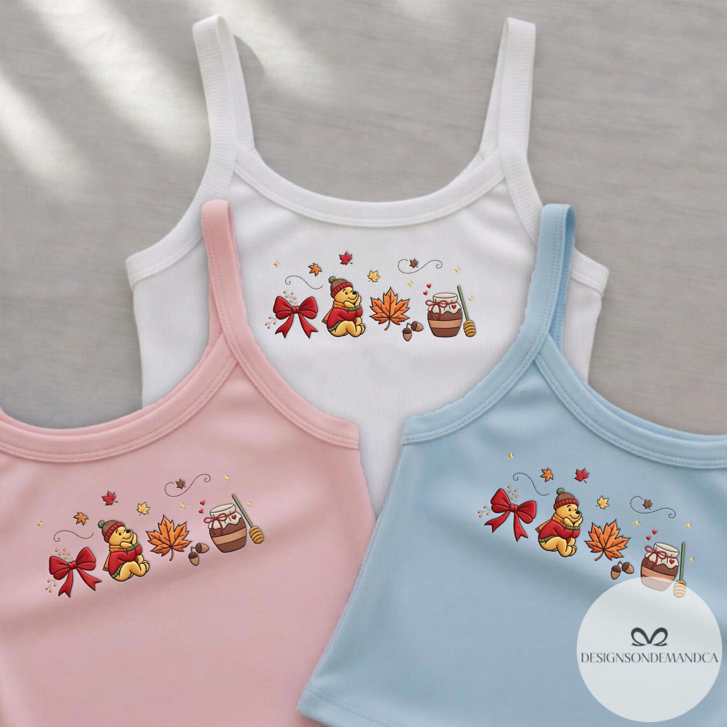 Embroidered Winnie the Pooh Bear Fall Vibes Shirt – Coquette Lace Trim Tank Top and Baby Tee with Pumpkin for WDW Disneyland - photo 5