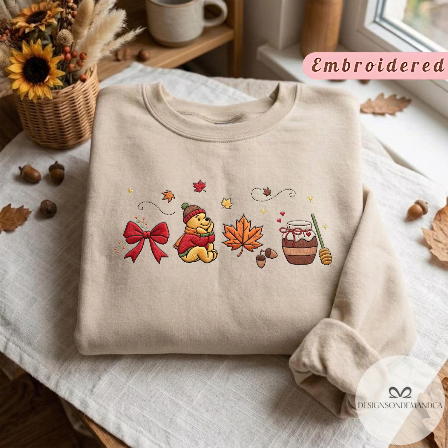 Embroidered Winnie the Pooh Bear Fall Vibes Shirt – Coquette Lace Trim Tank Top and Baby Tee with Pumpkin for WDW Disneyland - photo 18