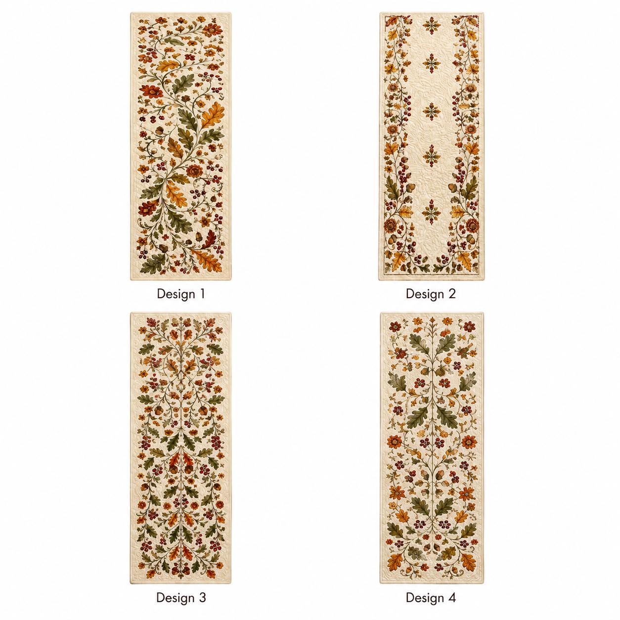 Quilted Style Autumn Oak Leaf Table Runner with Acorn, Berry and Floral Motif – Thanksgiving Decor - photo 2