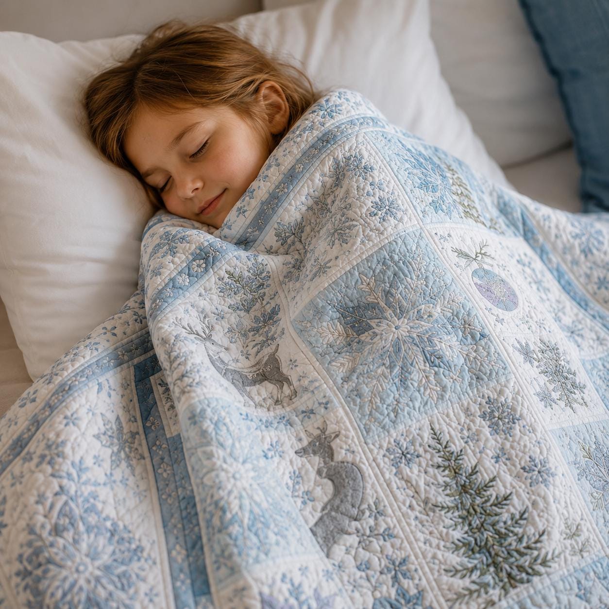 Winter Snowflake Blanket with Quilted Style for Blue Christmas Throw Snowy Cottage Holiday Decor and Cozy Winter Bedroom Gift - photo 3