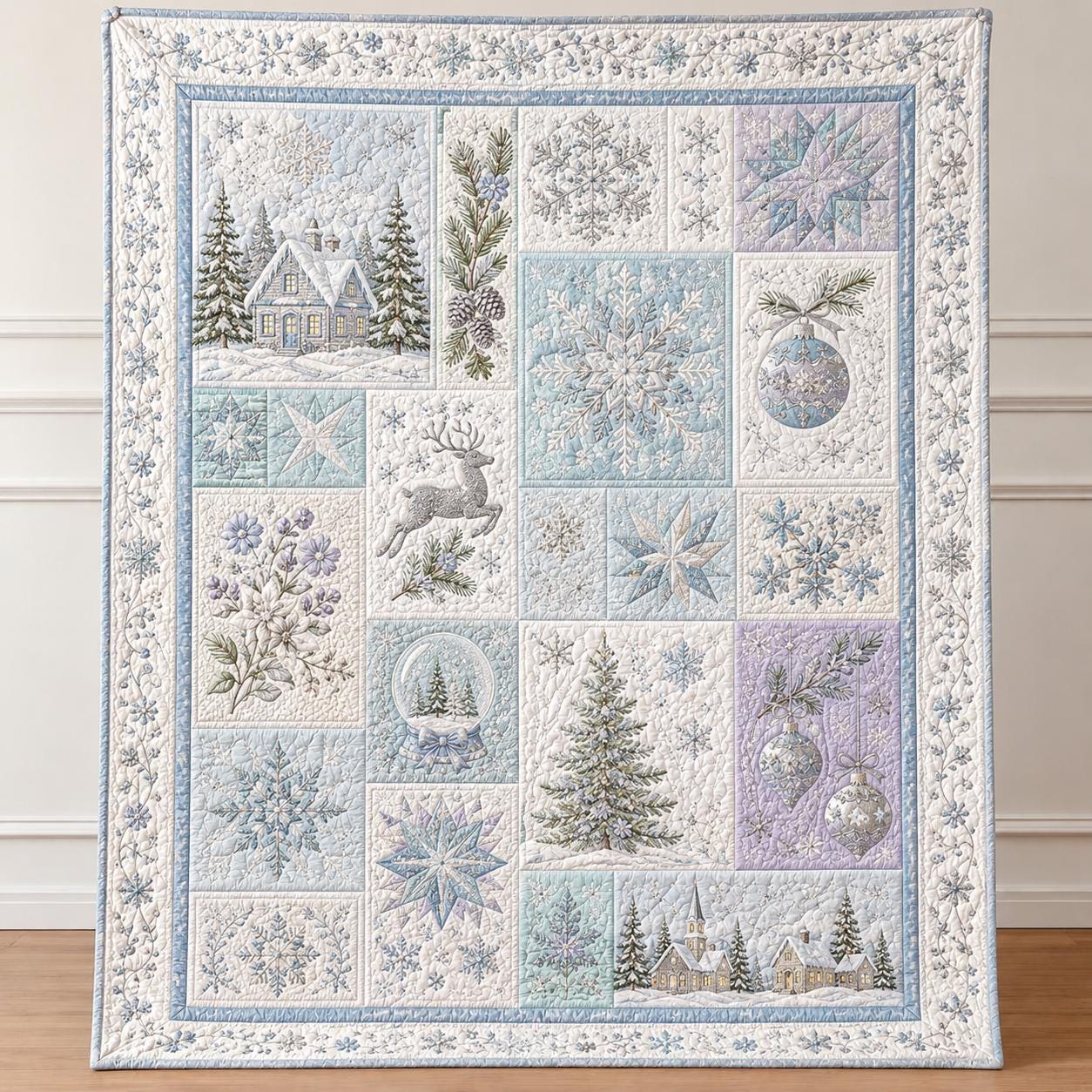 Winter Snowflake Blanket with Quilted Style for Blue Christmas Throw Snowy Cottage Holiday Decor and Cozy Winter Bedroom Gift - photo 4
