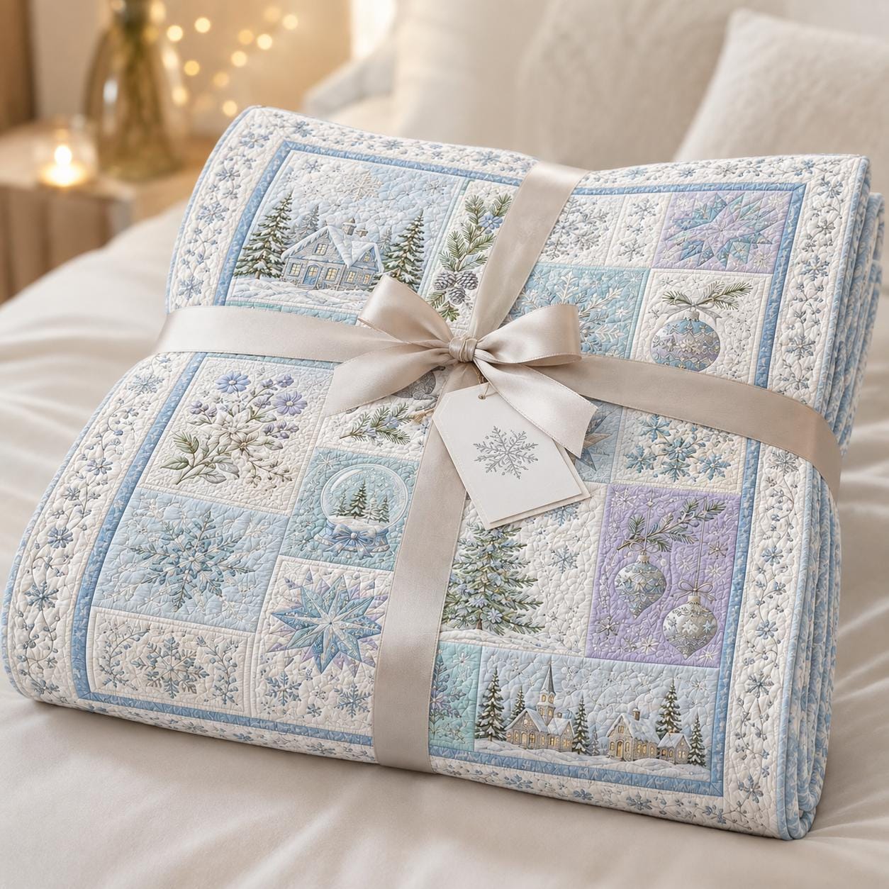 Winter Snowflake Blanket with Quilted Style for Blue Christmas Throw Snowy Cottage Holiday Decor and Cozy Winter Bedroom Gift - photo 6