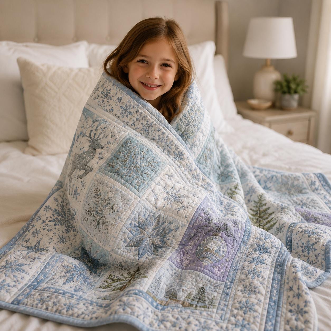 Winter Snowflake Blanket with Quilted Style for Blue Christmas Throw Snowy Cottage Holiday Decor and Cozy Winter Bedroom Gift - photo 7