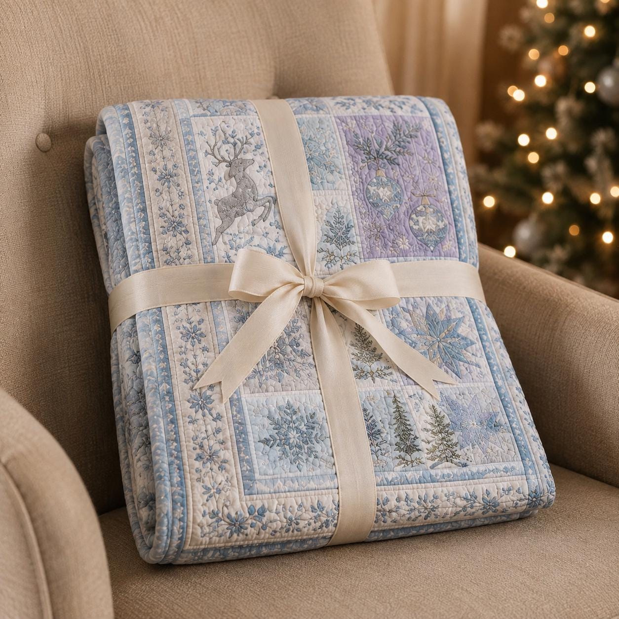 Winter Snowflake Blanket with Quilted Style for Blue Christmas Throw Snowy Cottage Holiday Decor and Cozy Winter Bedroom Gift - photo 8