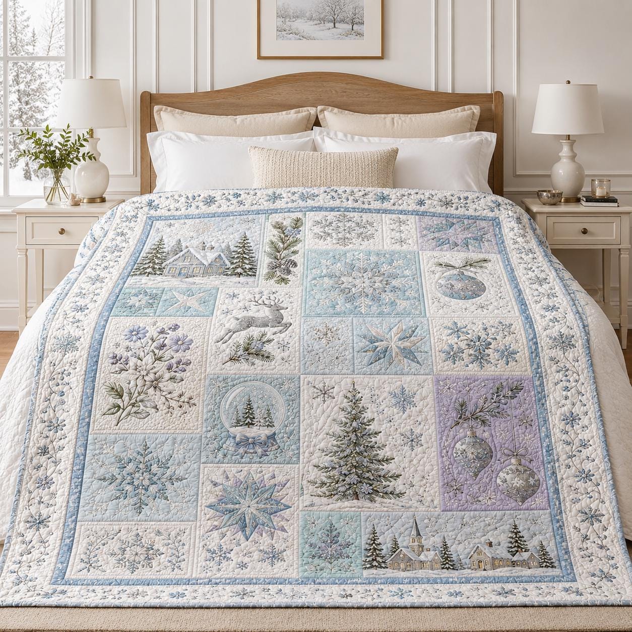 Winter Snowflake Blanket with Quilted Style for Blue Christmas Throw Snowy Cottage Holiday Decor and Cozy Winter Bedroom Gift - photo 9