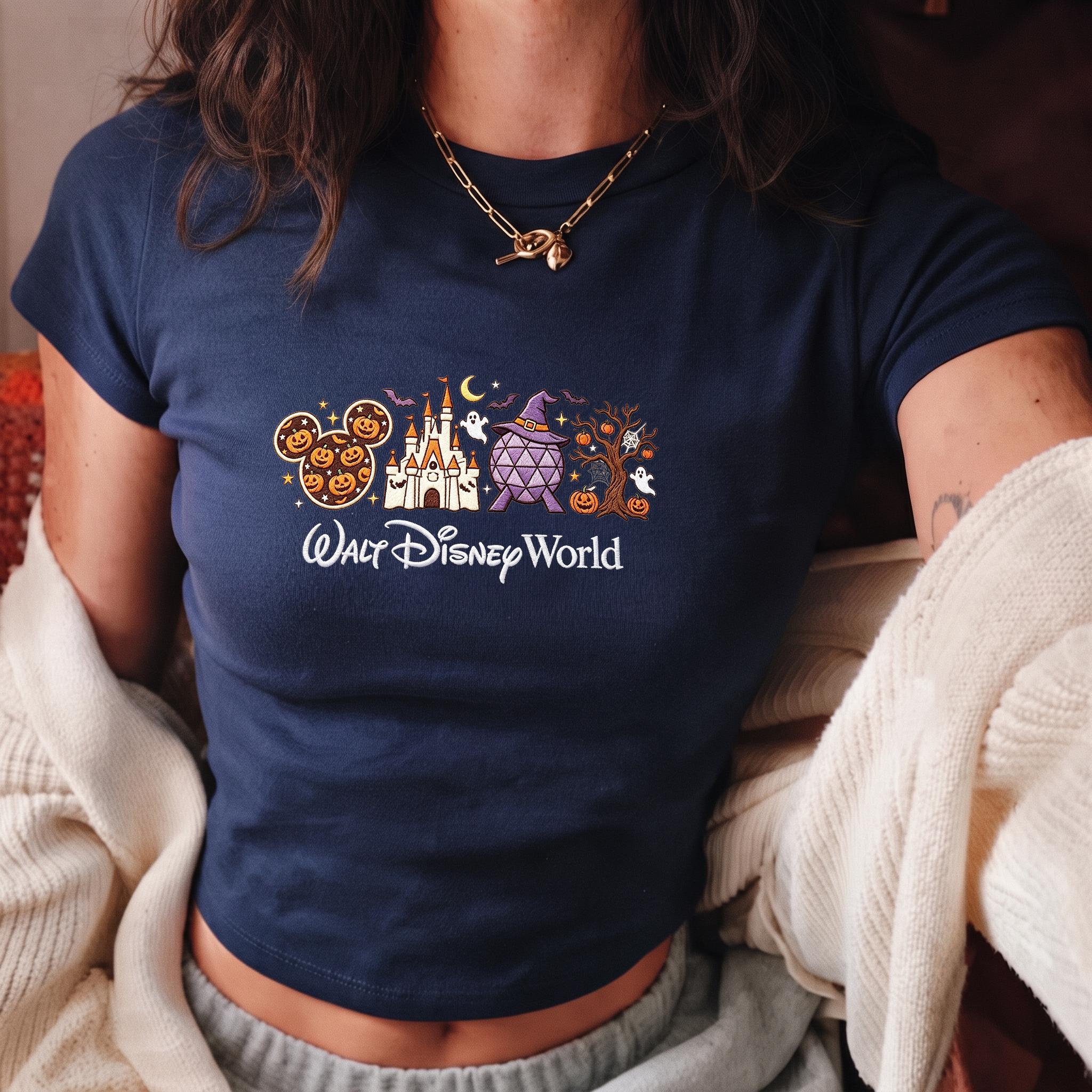 Embroidered Walt Disney World Halloween Baby Tee Crop Tank – Not So Scary Party Shirt and Spooky Season Lace Trim Tank Top
