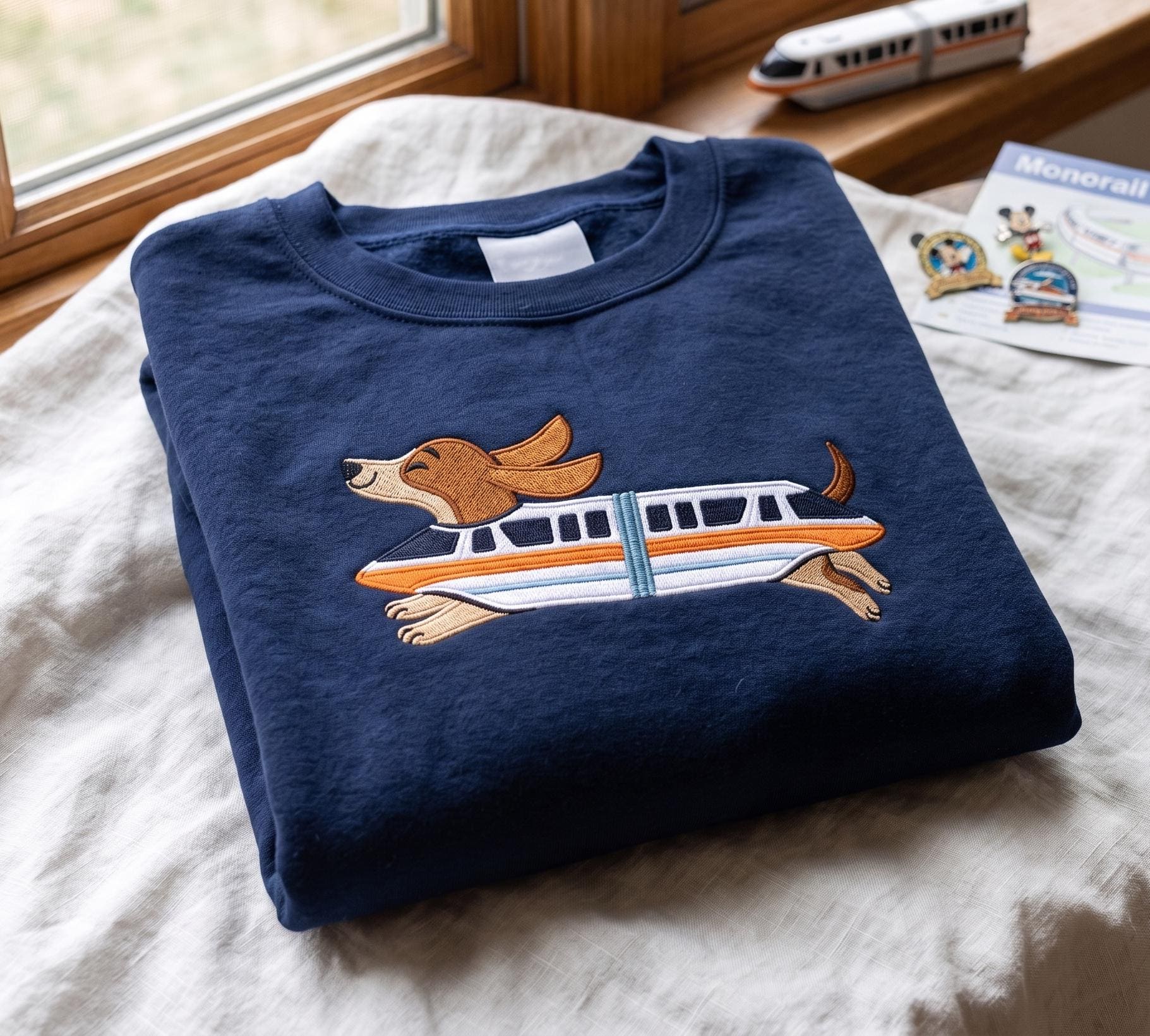 Embroidered Retro Monorail Dachshund Sweater and Disney World Vacation Shirt – Doxie Lover Gift for Park Days - photo 2