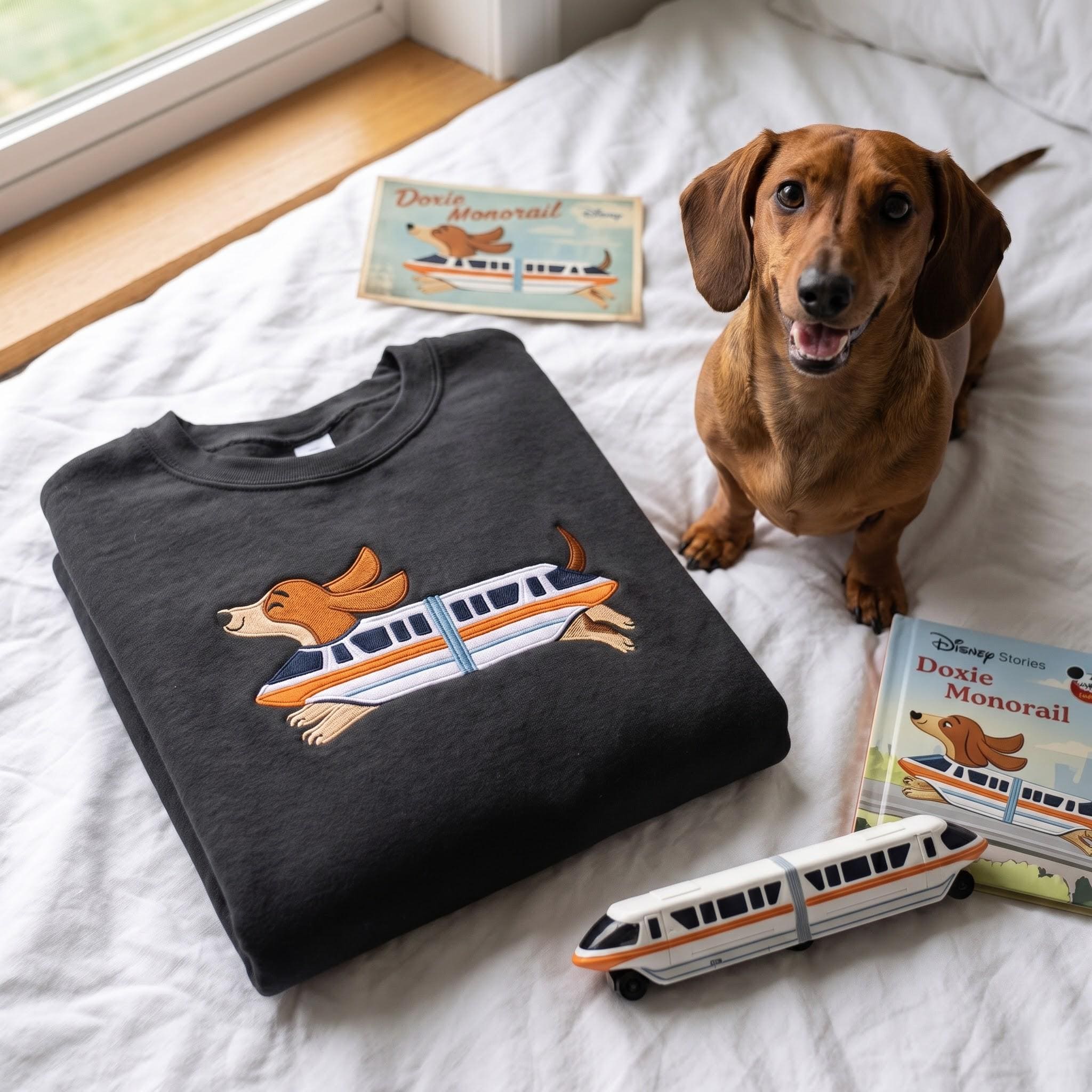 Embroidered Retro Monorail Dachshund Sweater and Disney World Vacation Shirt – Doxie Lover Gift for Park Days - photo 3