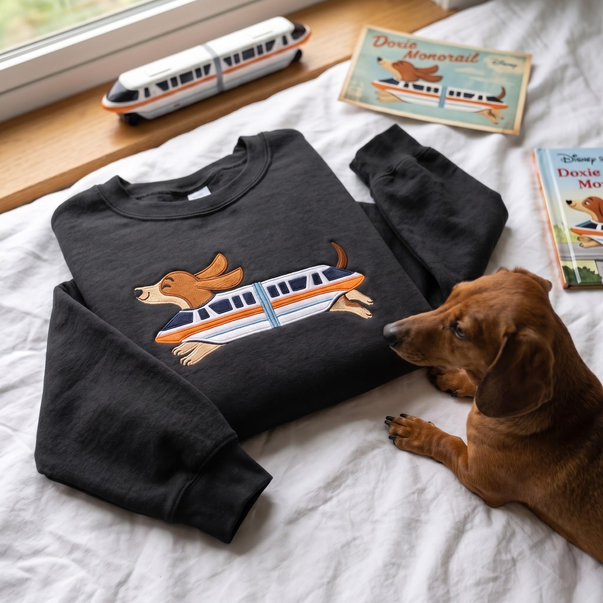 Embroidered Retro Monorail Dachshund Sweater and Disney World Vacation Shirt – Doxie Lover Gift for Park Days - photo 4