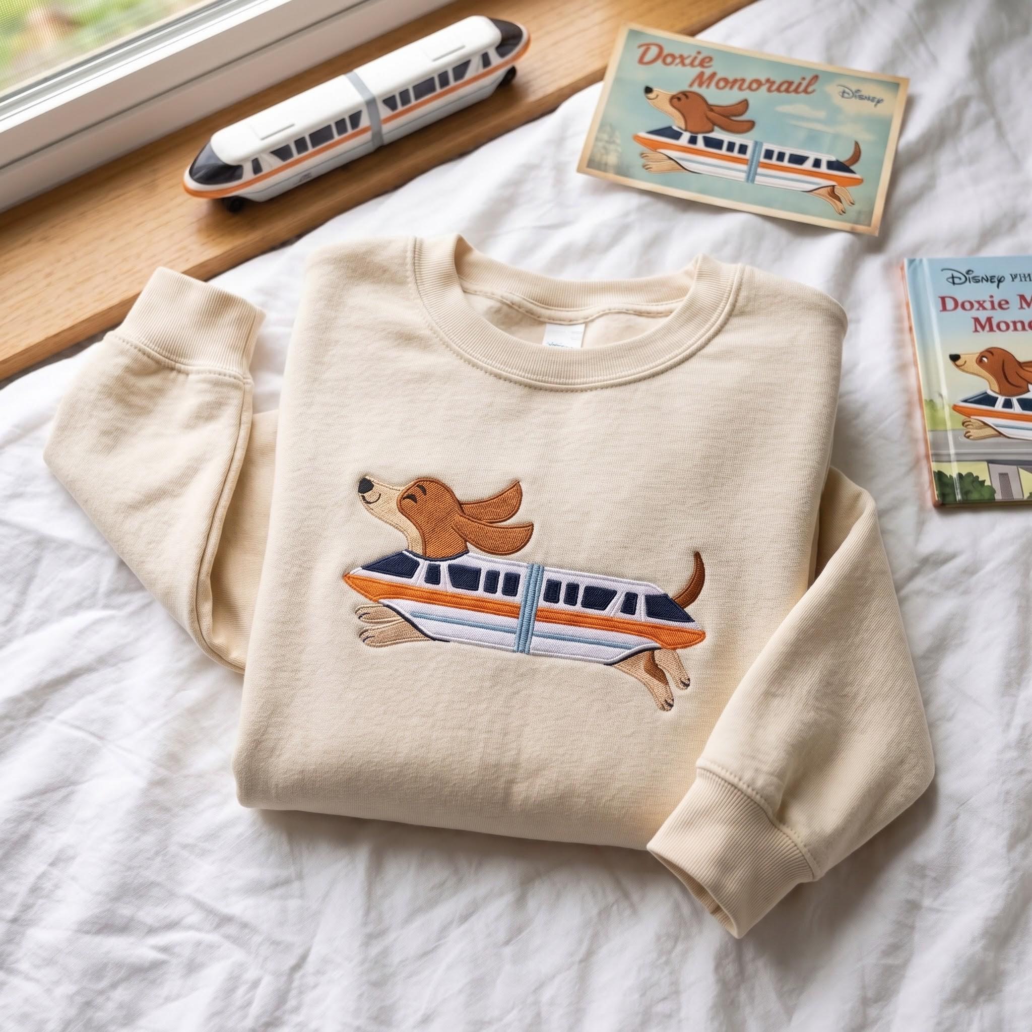Embroidered Retro Monorail Dachshund Sweater and Disney World Vacation Shirt – Doxie Lover Gift for Park Days - photo 5