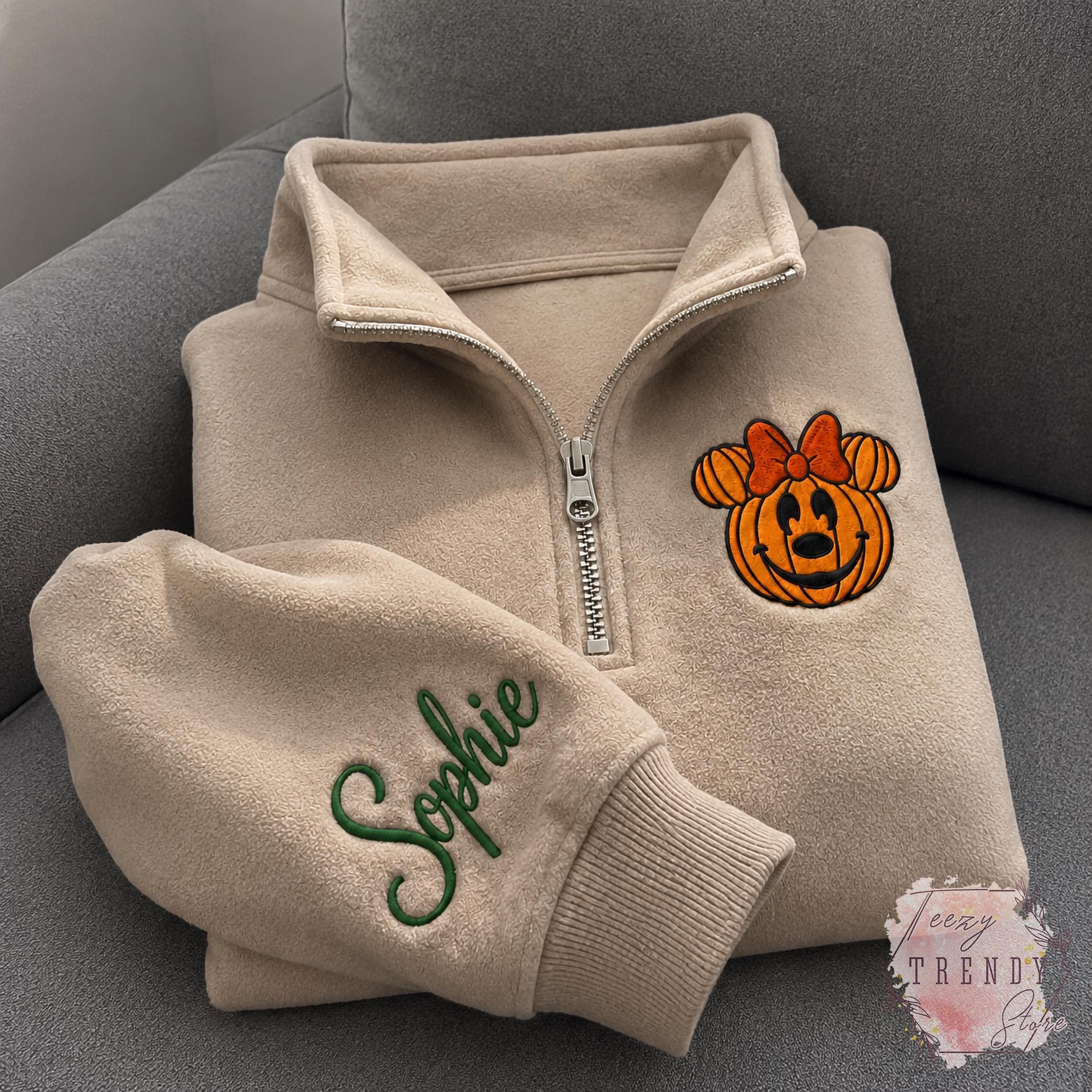 Embroidered Mickey and Minnie Halloween Quarter Zip Sweatshirt – Disney Fall Vibes Spooky Season Matching Couple Shirt - photo 15